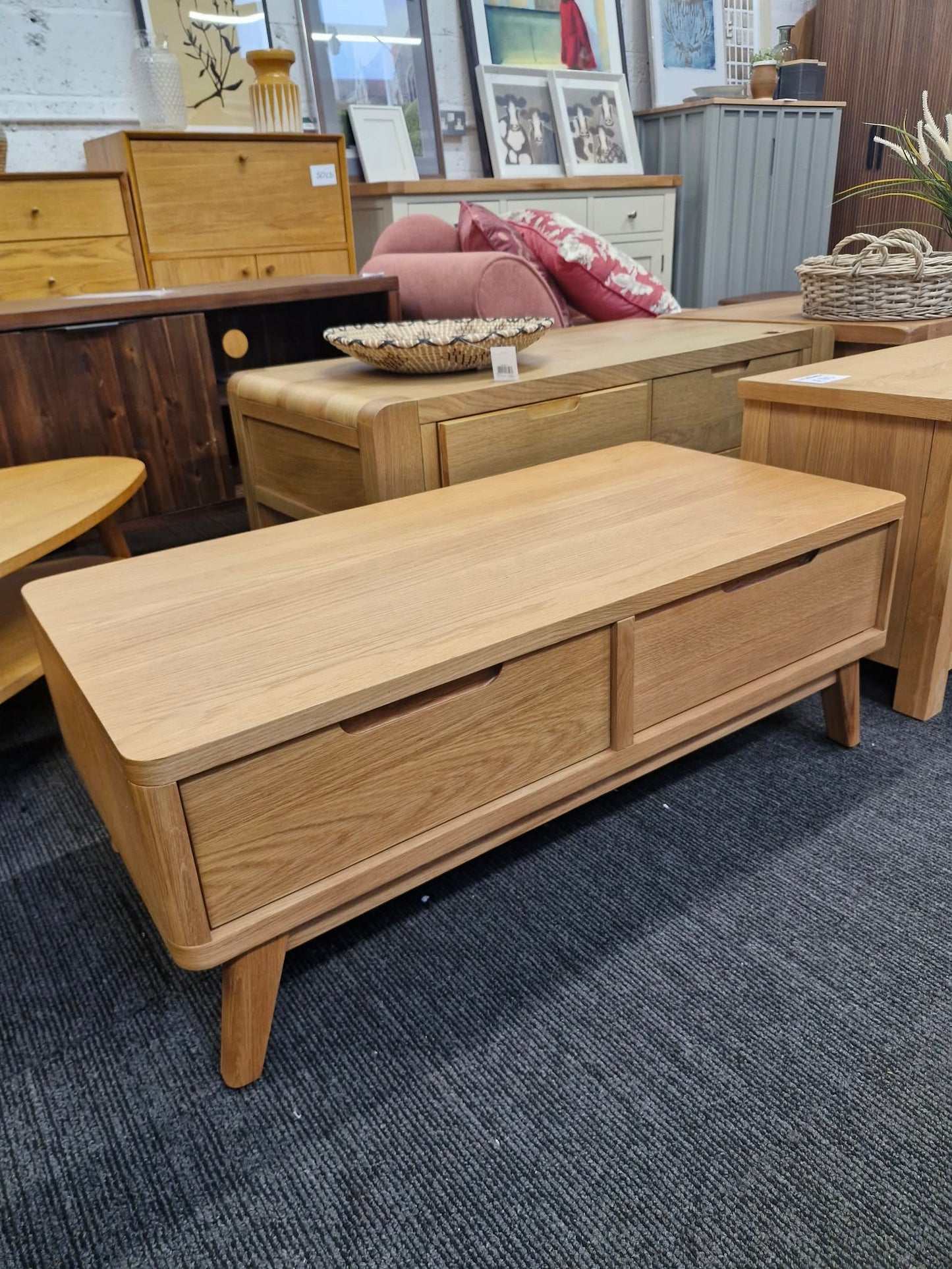 Solid Oak Coffee Table with Drawers / Scandi Danish style
