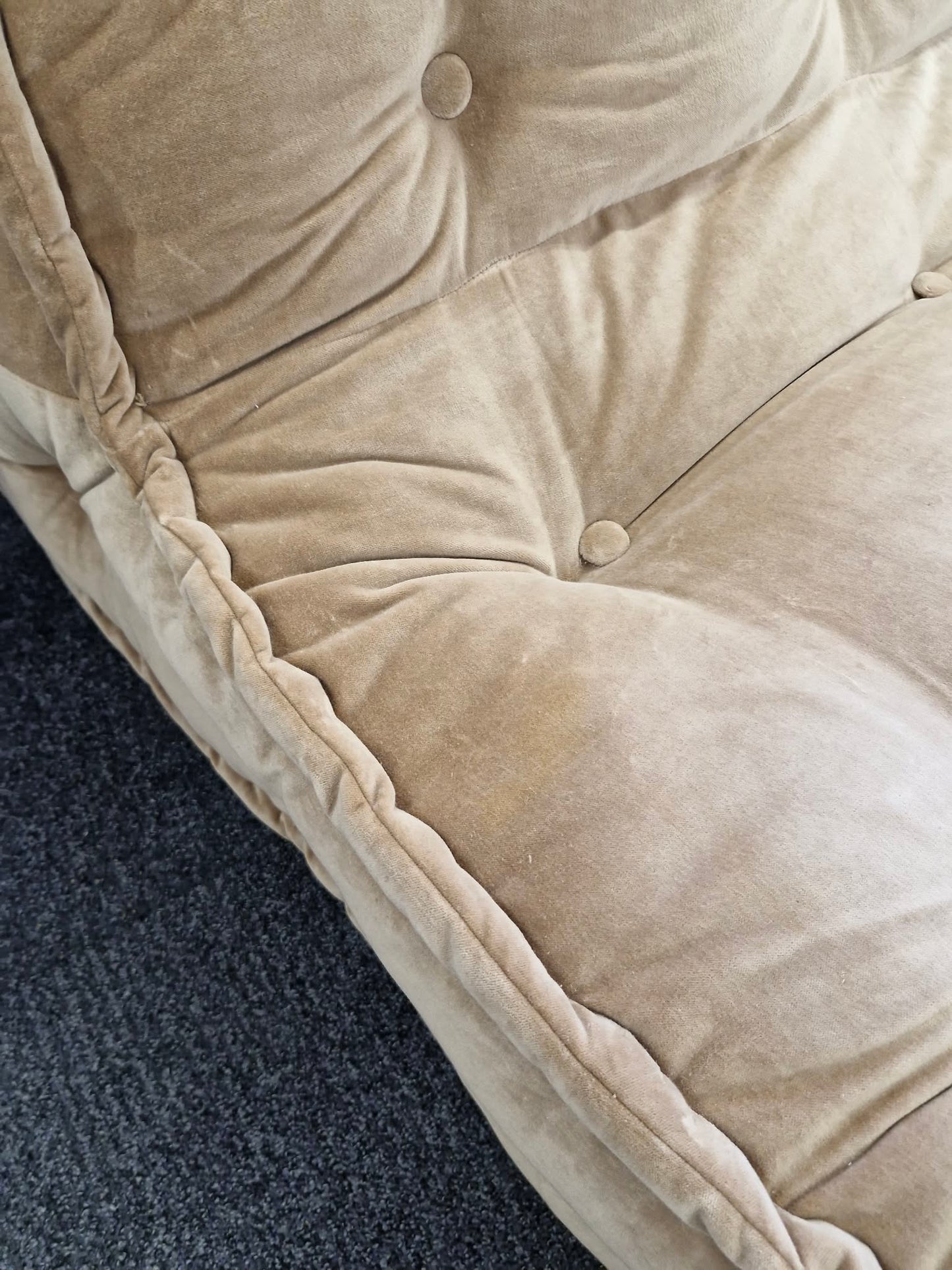 Wide Beige Velvet Two-Seater Floor Cushion / Armchair