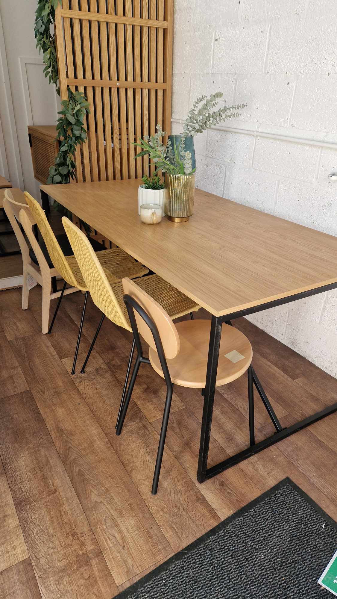 Large Dining Table Oak Effect and Black Metal Industrial Style