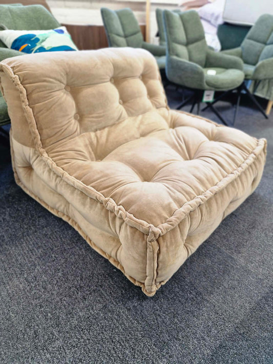 Wide Beige Velvet Two-Seater Floor Cushion
