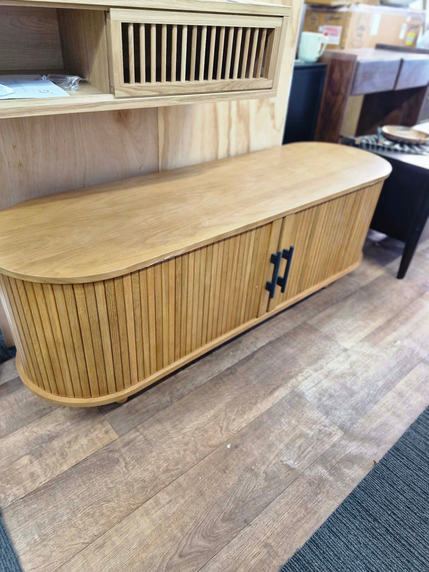 Oak Sliding Slatted Door Tv Unit Stand