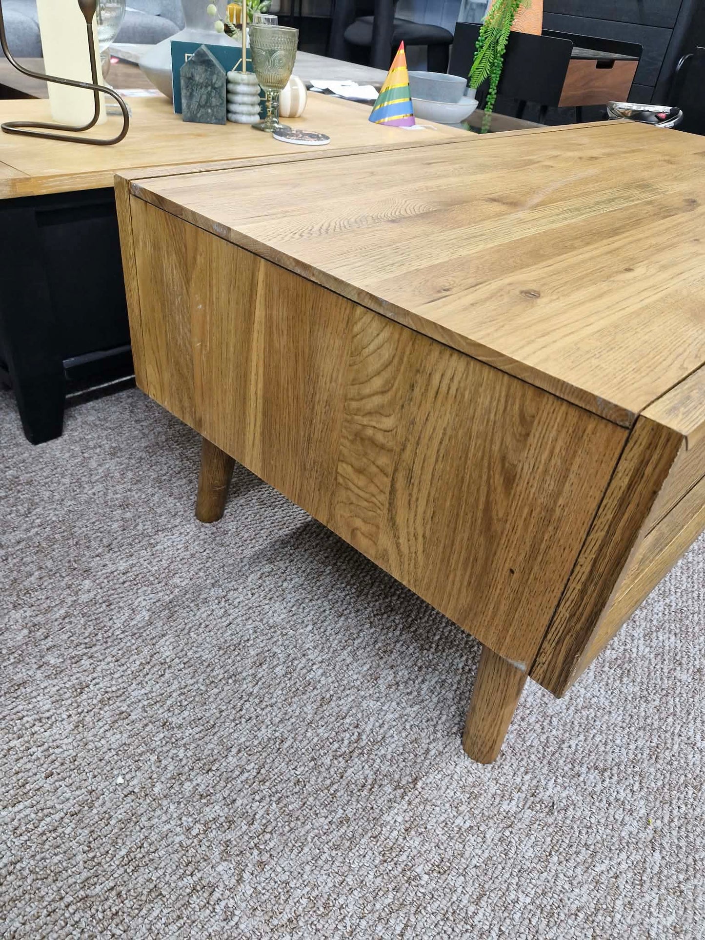 Solid Oak Coffee Table with Drawers and Shelf / Parquet Front