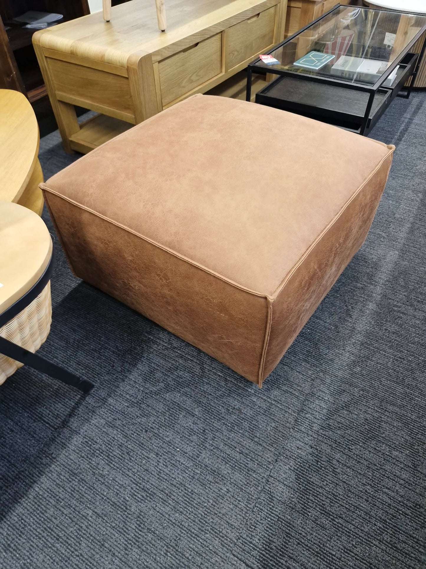 Faux Tan Leather Footstool / Ottoman  / Swyft Model 03