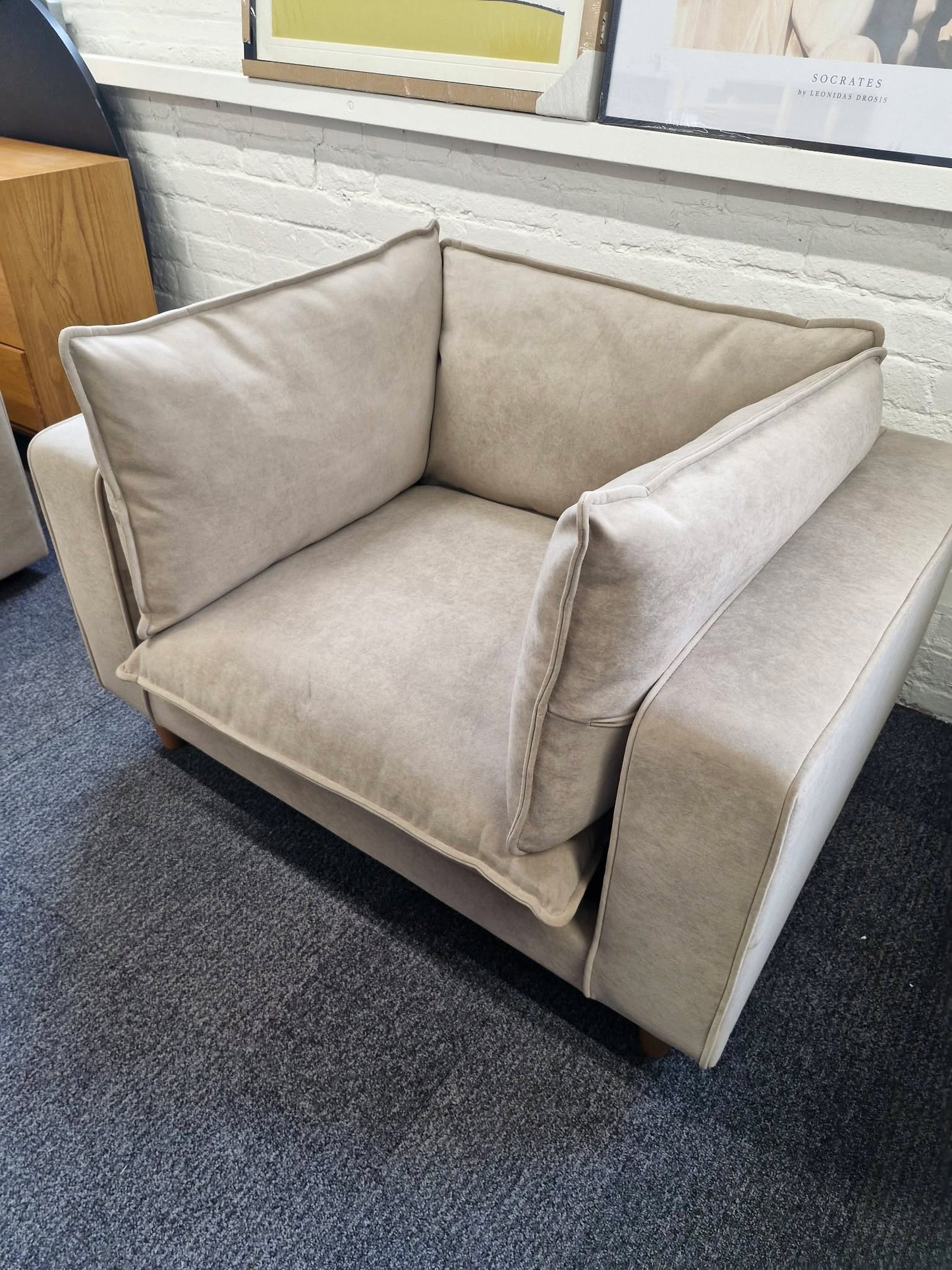Large Wide Beige Armchair / Cuddle Chair