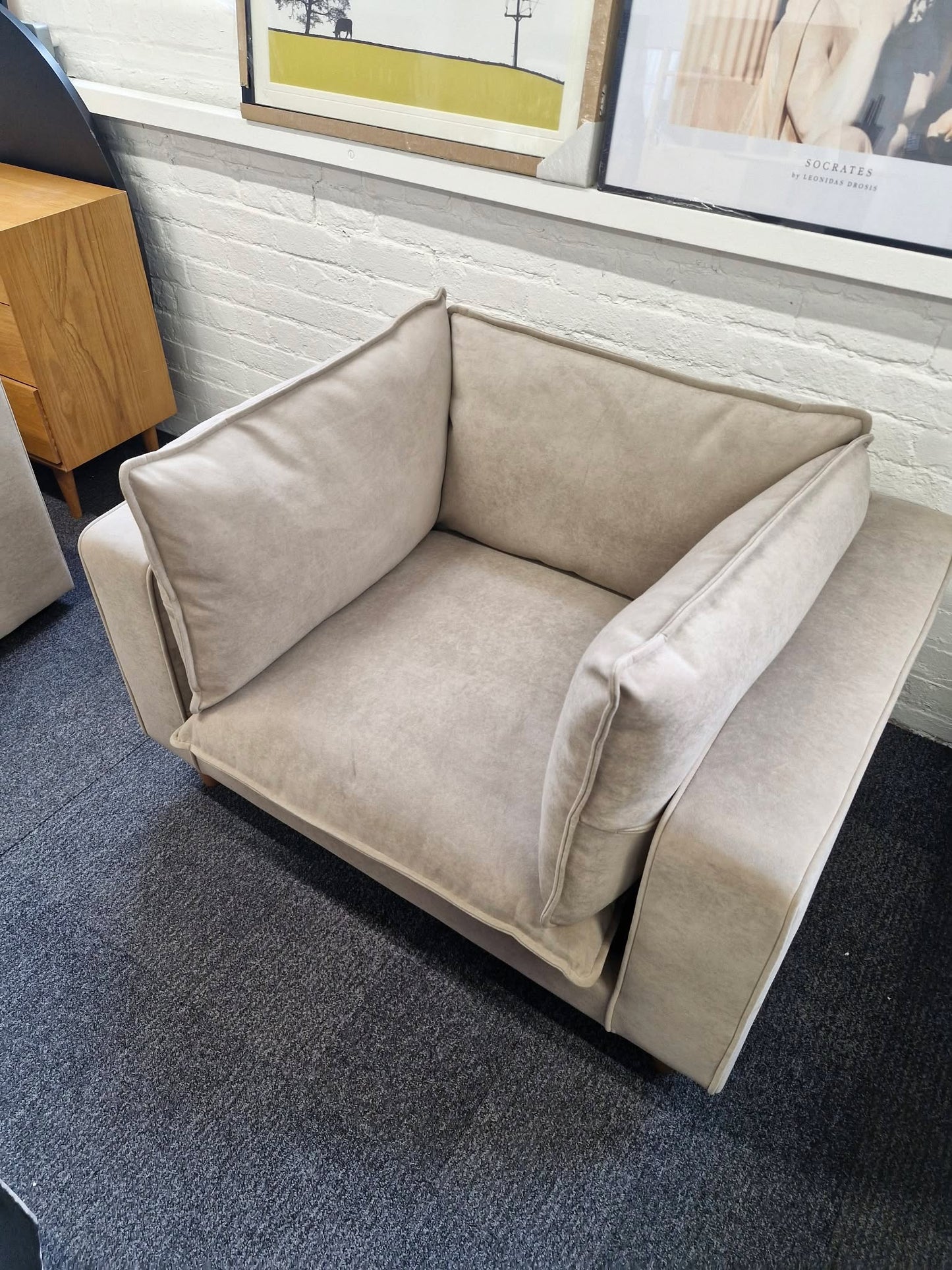 Large Wide Beige Armchair / Cuddle Chair