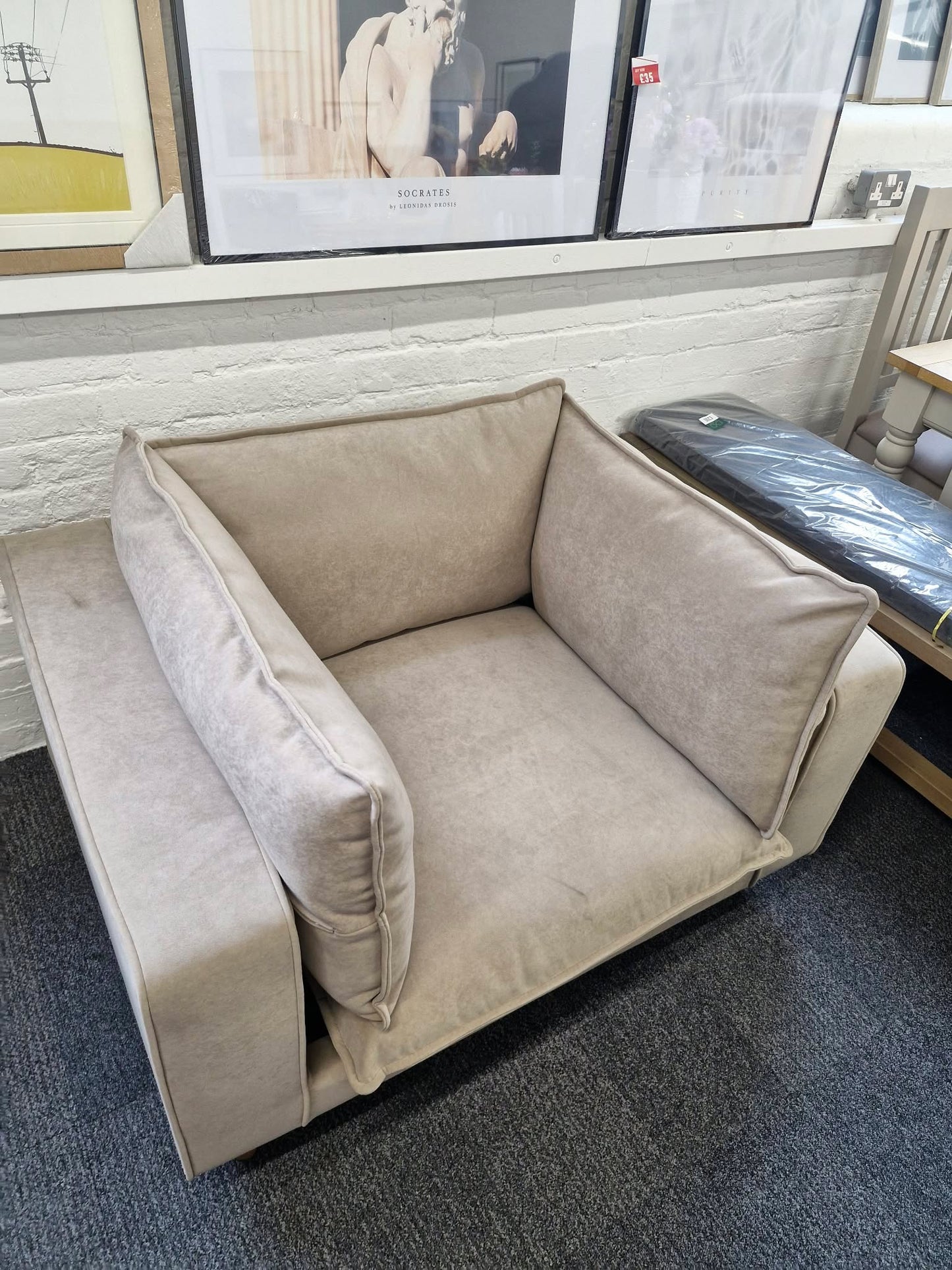 Large Wide Beige Armchair / Cuddle Chair