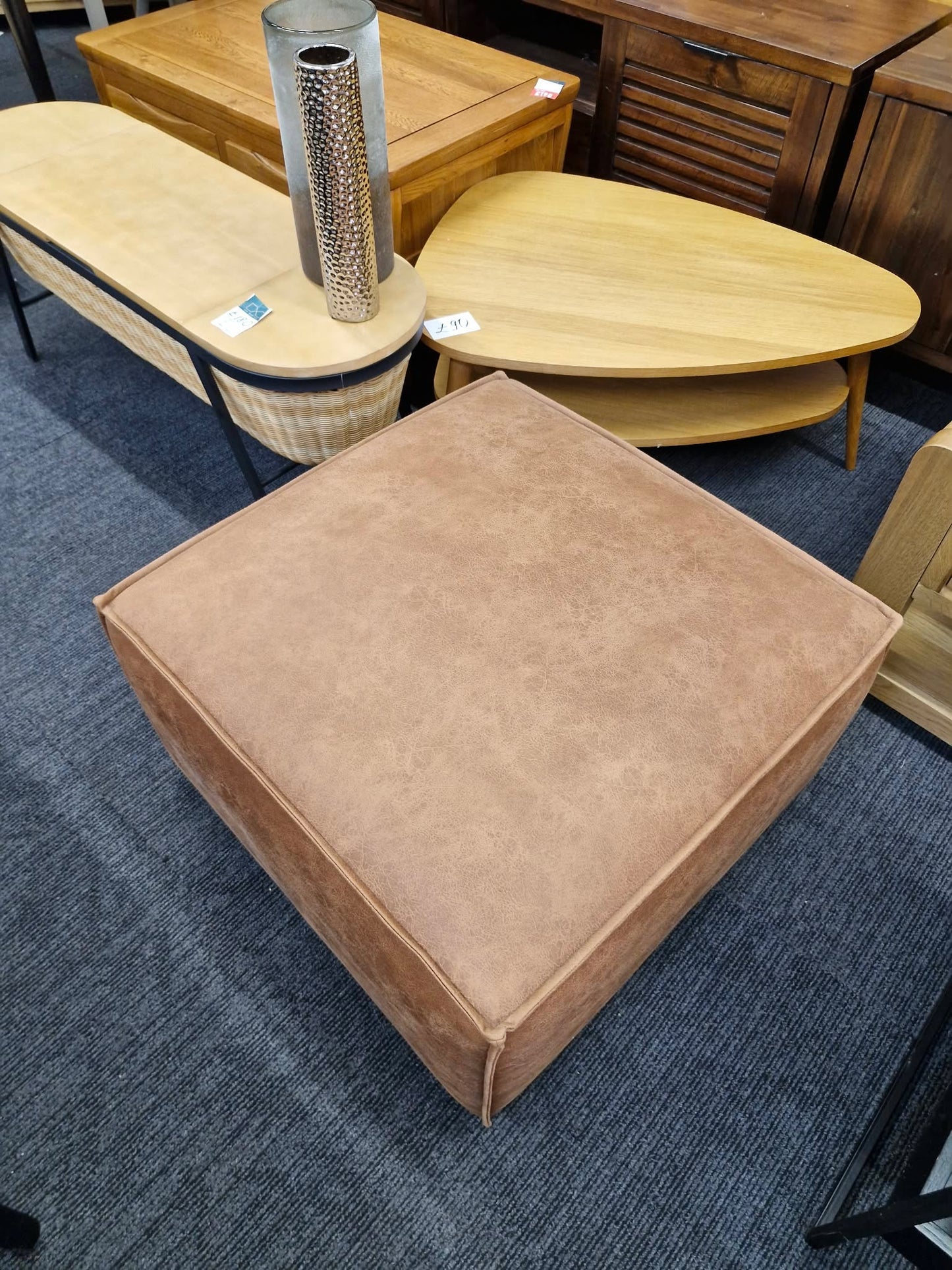 Faux Tan Leather Footstool / Ottoman  / Swyft Model 03