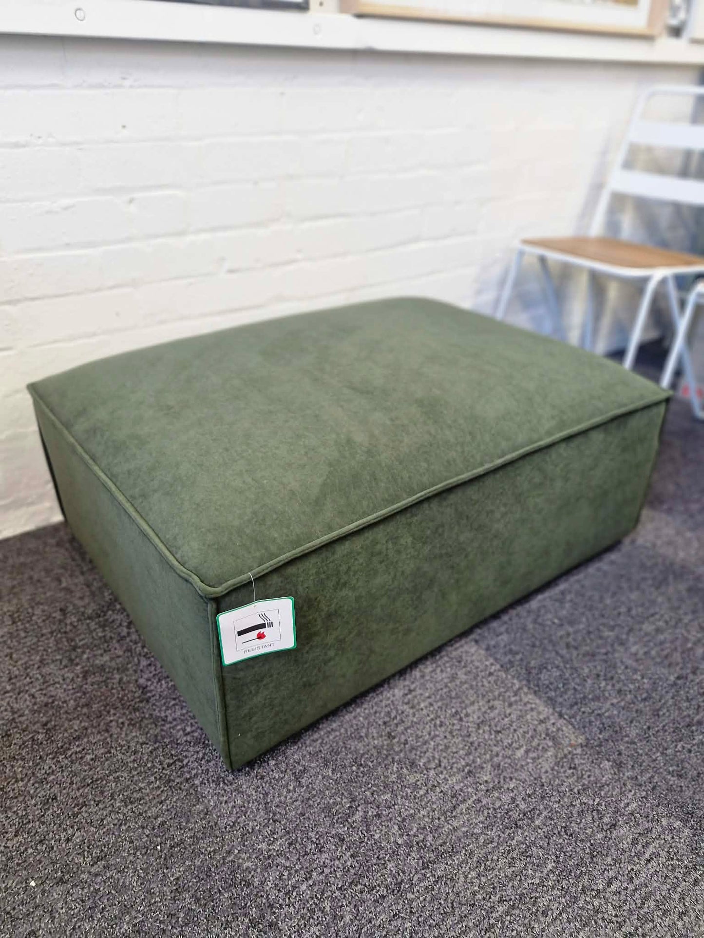 Large Velvet Forest Green Pouffe / Footrest Footstool