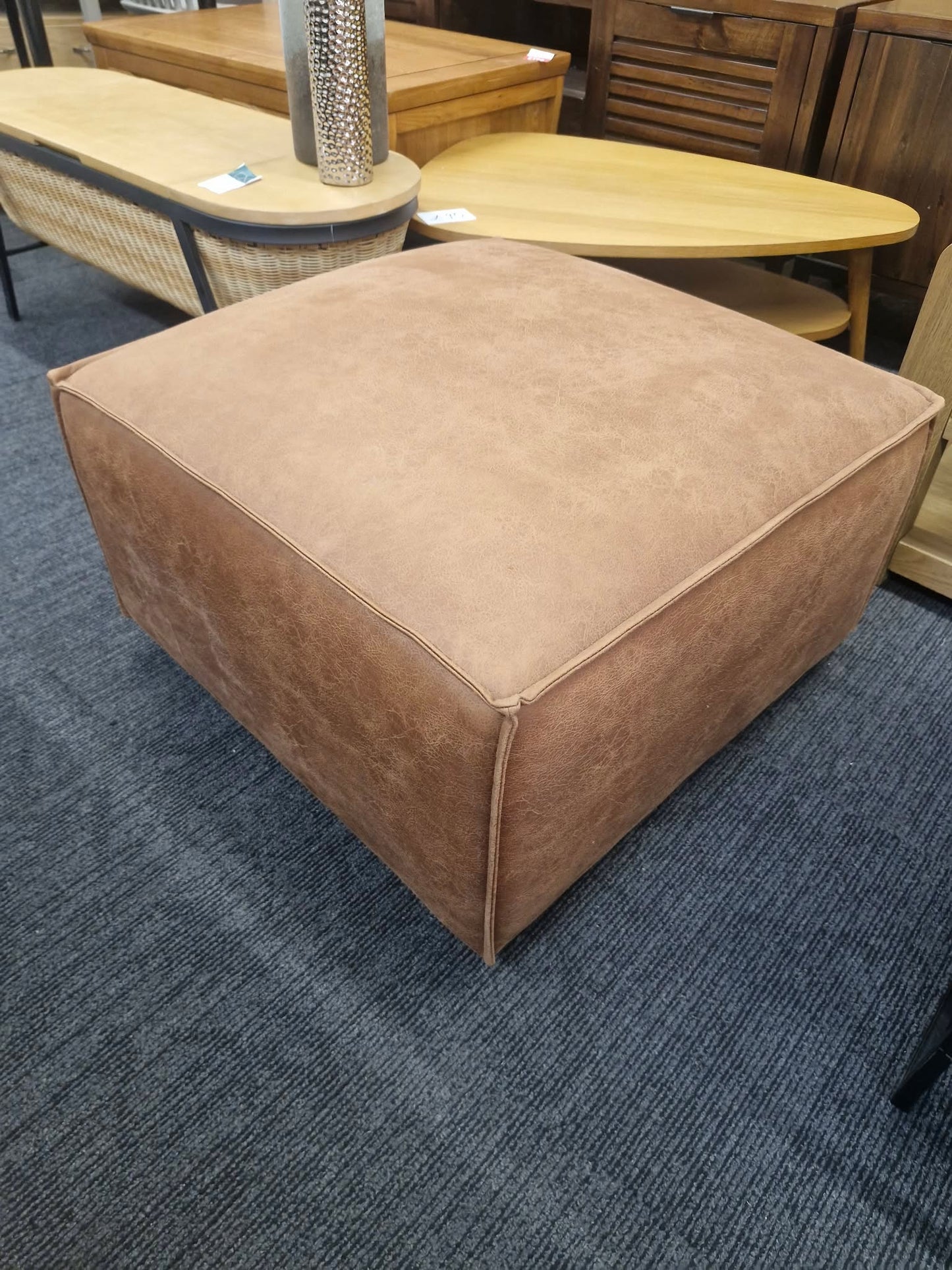 Faux Tan Leather Footstool / Ottoman  / Swyft Model 03