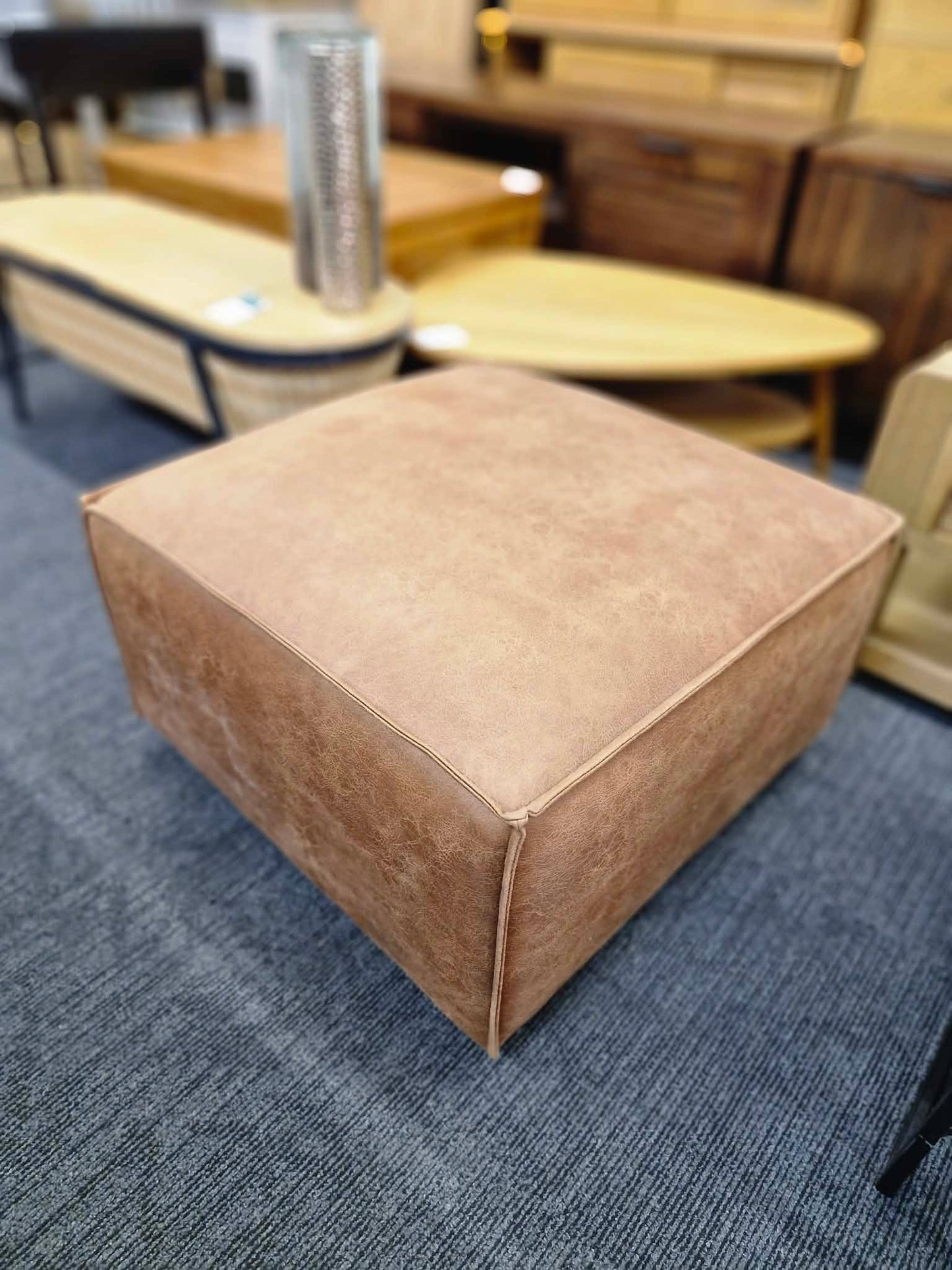 Faux Tan Leather Footstool / Ottoman  / Swyft Model 03