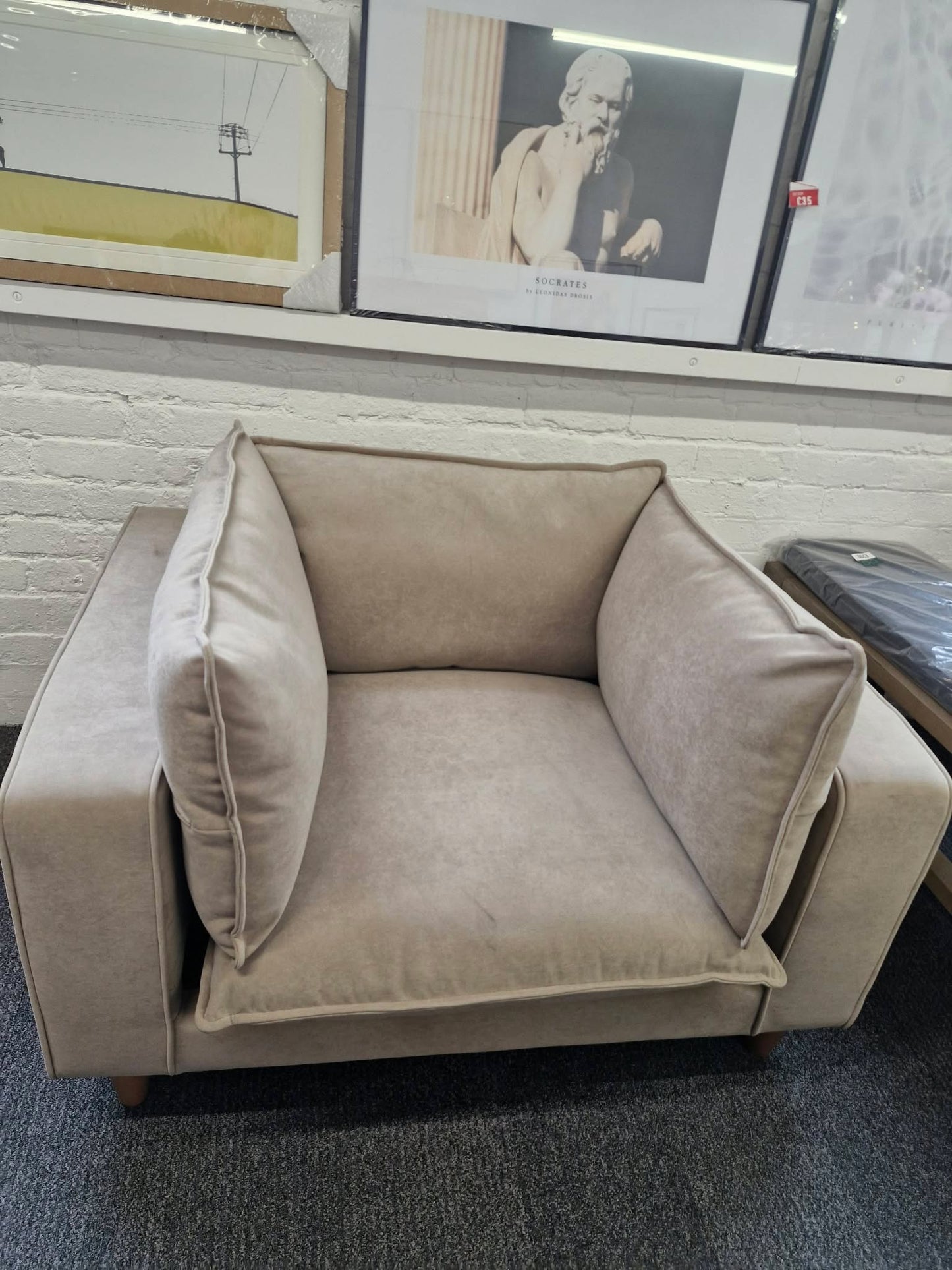 Large Wide Beige Armchair / Cuddle Chair