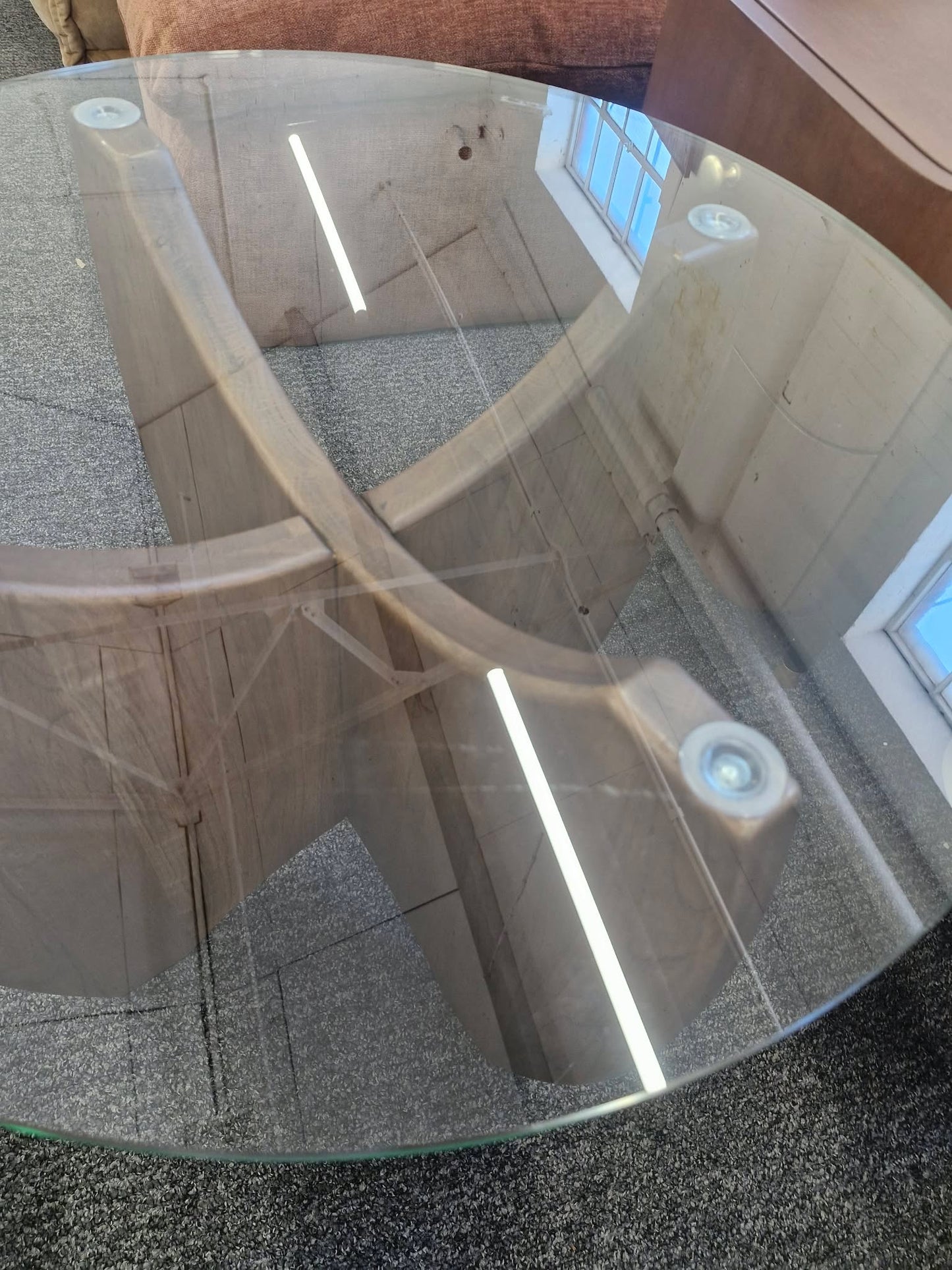 Round Side Table Solid Dark Oak wood and Glass Top