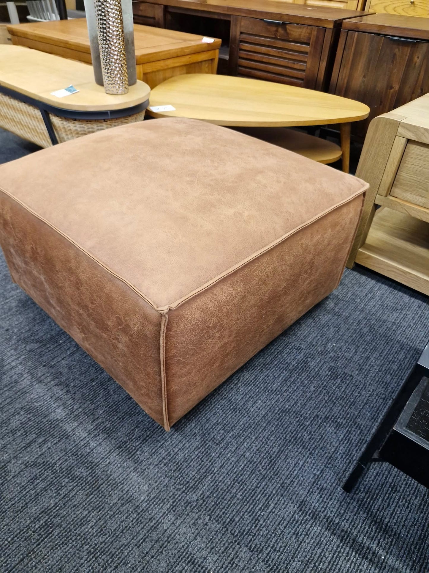 Faux Tan Leather Footstool / Ottoman  / Swyft Model 03