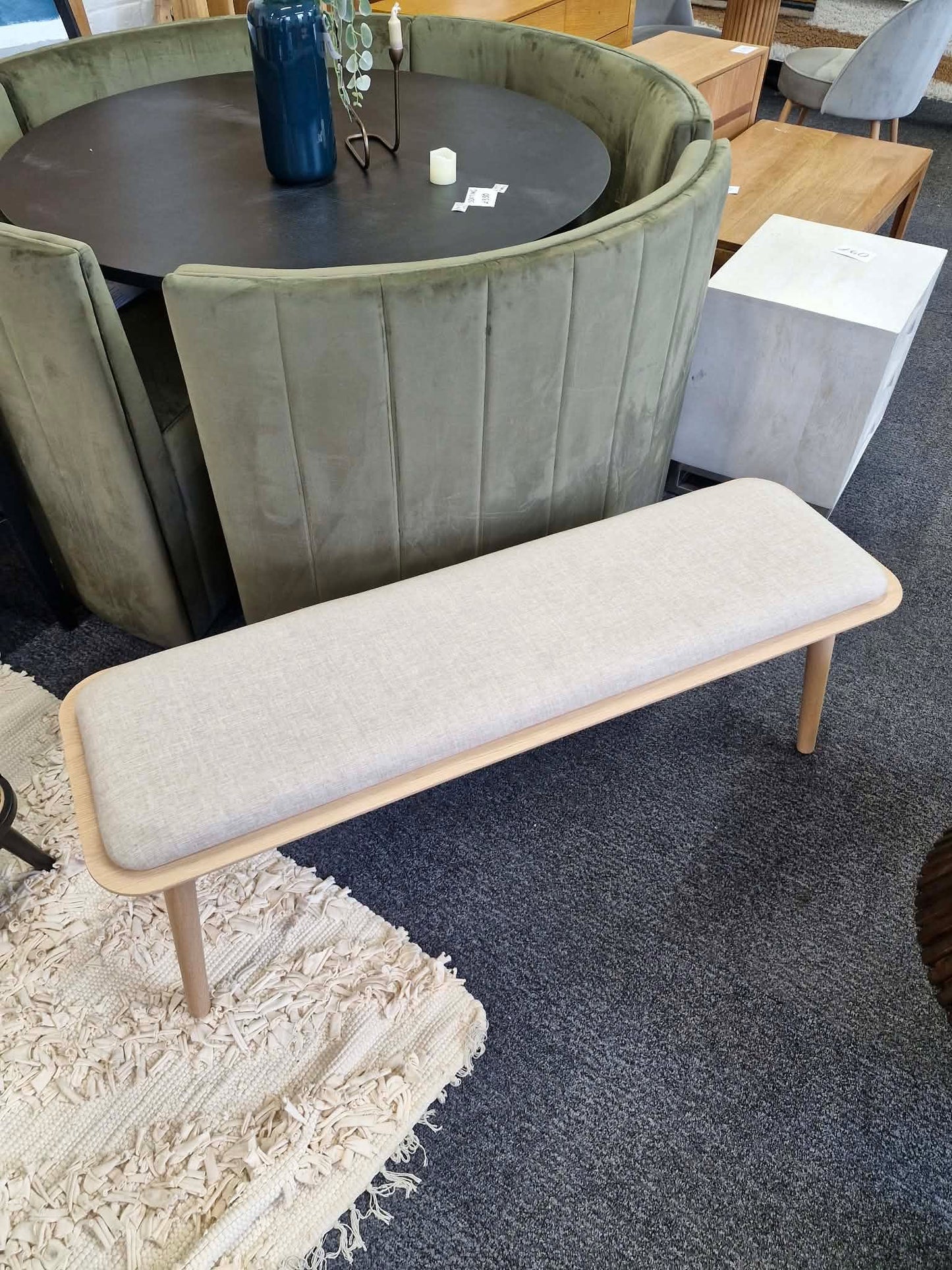 Oak and Linen Seat Bench / Dining bench, hallway bench, end of bed bench