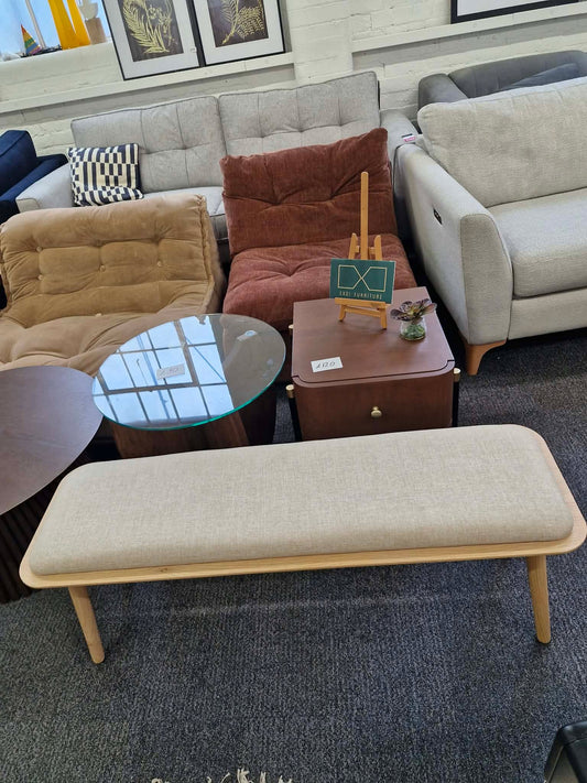 Oak and Linen Seat Bench / Dining bench, hallway bench, end of bed bench