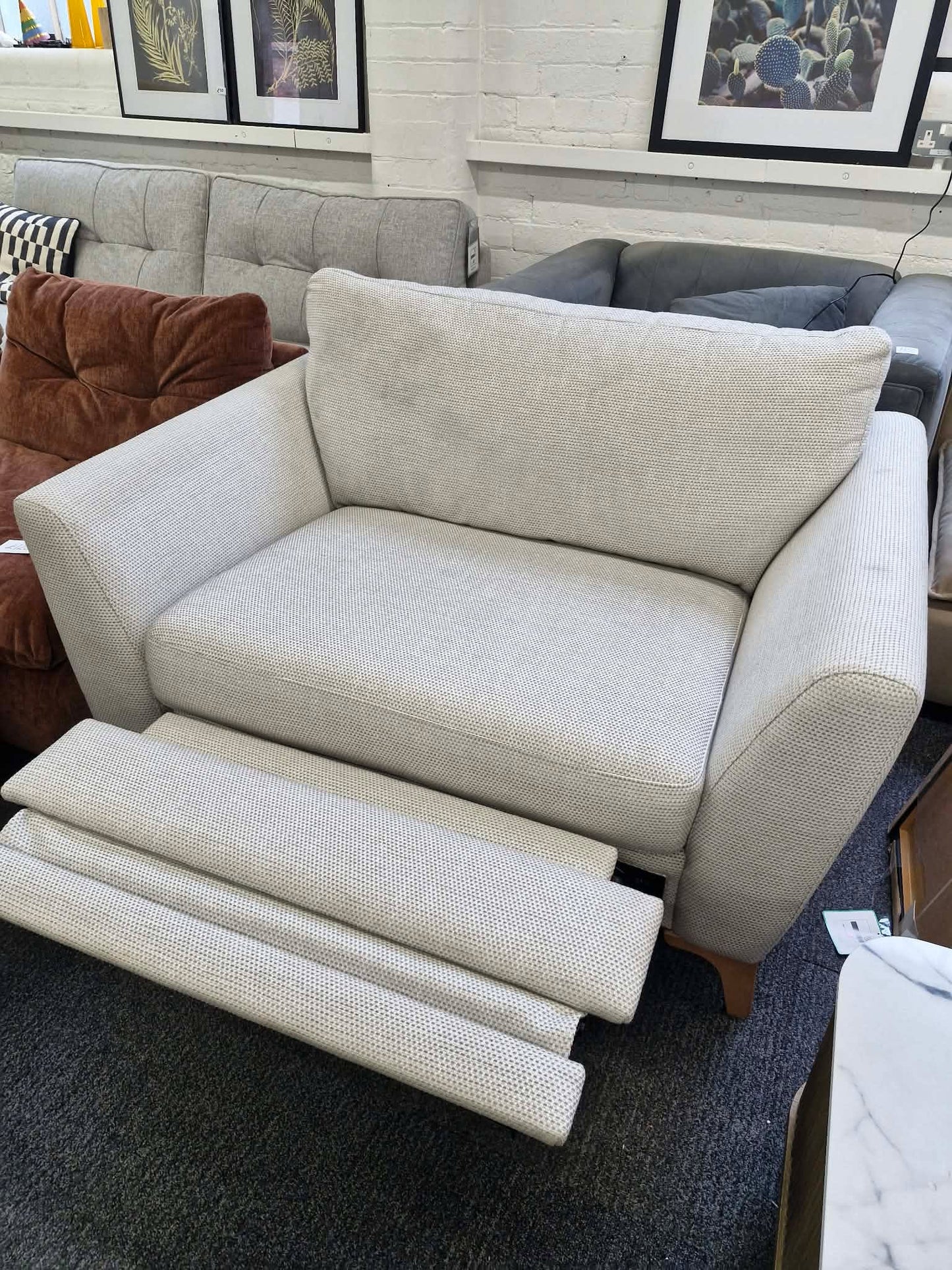 Light Grey Love Cuddle Chair / Wide Armchair with motion foot rest