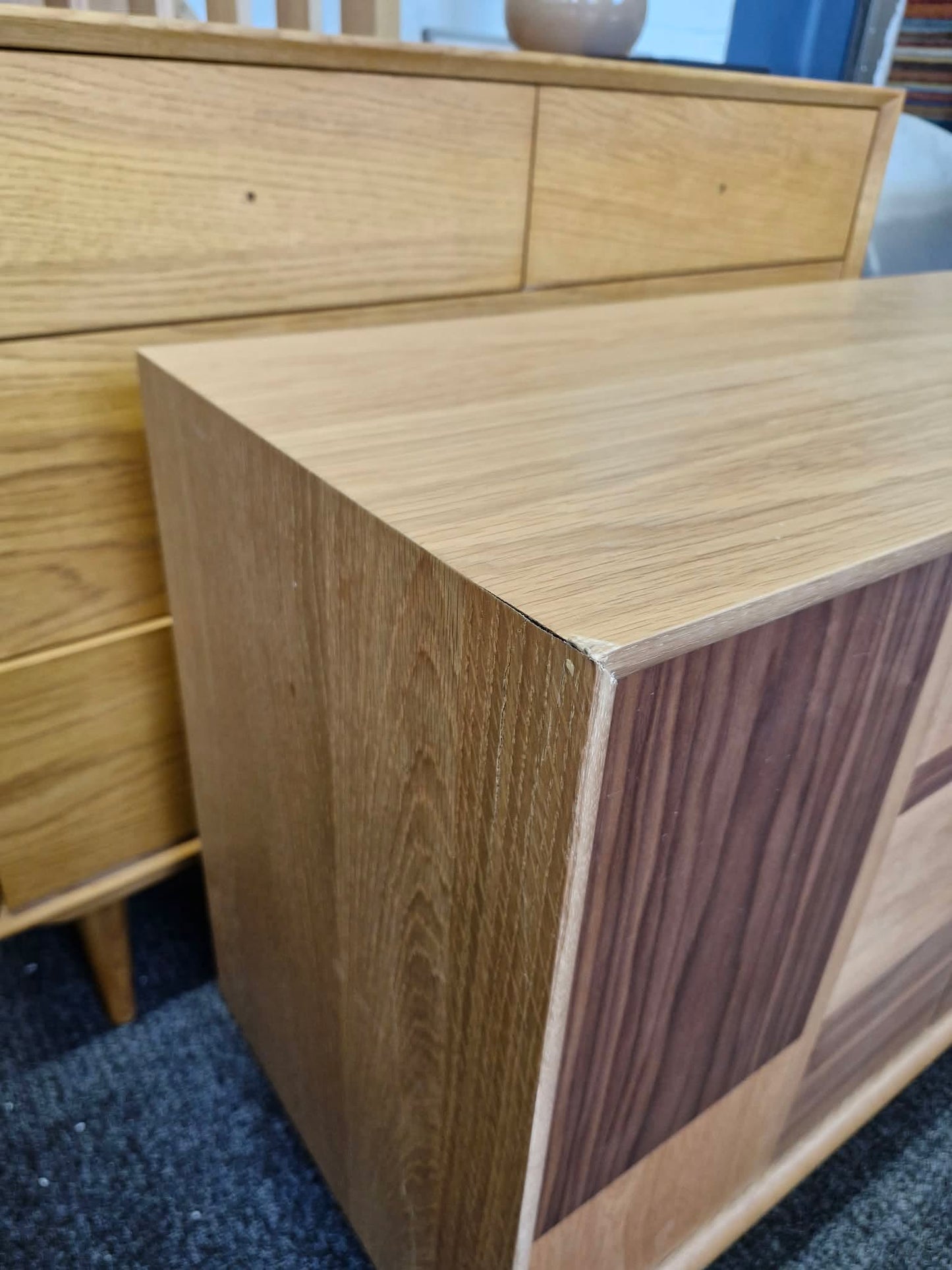 Compact Sideboard Cupboard  / Small Light and Dark Wood Cabinet