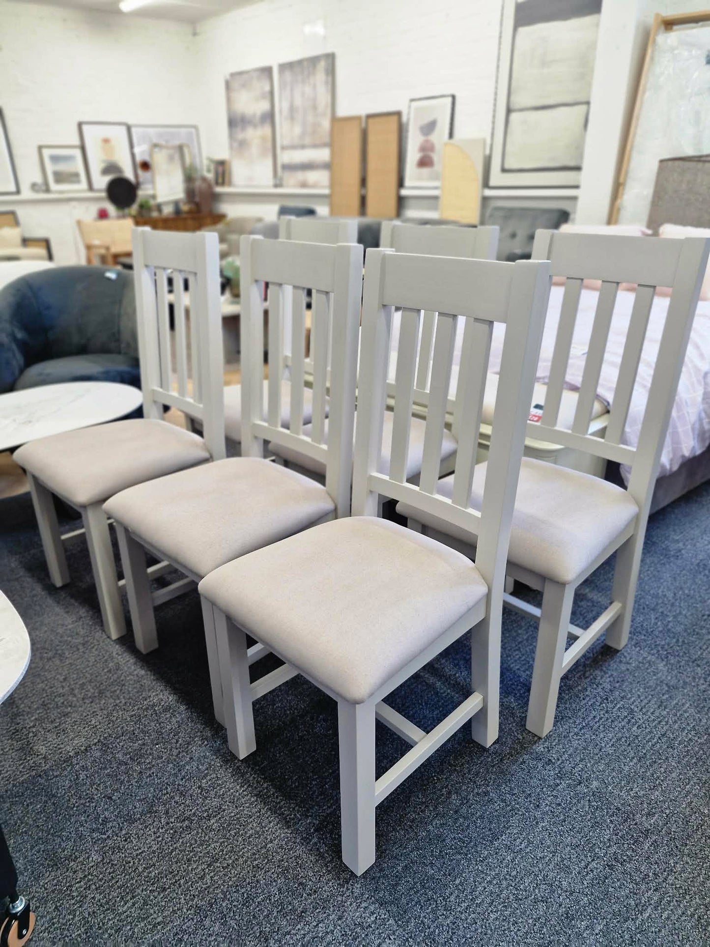 Light Grey and Linen Dining Chairs / Set of 6