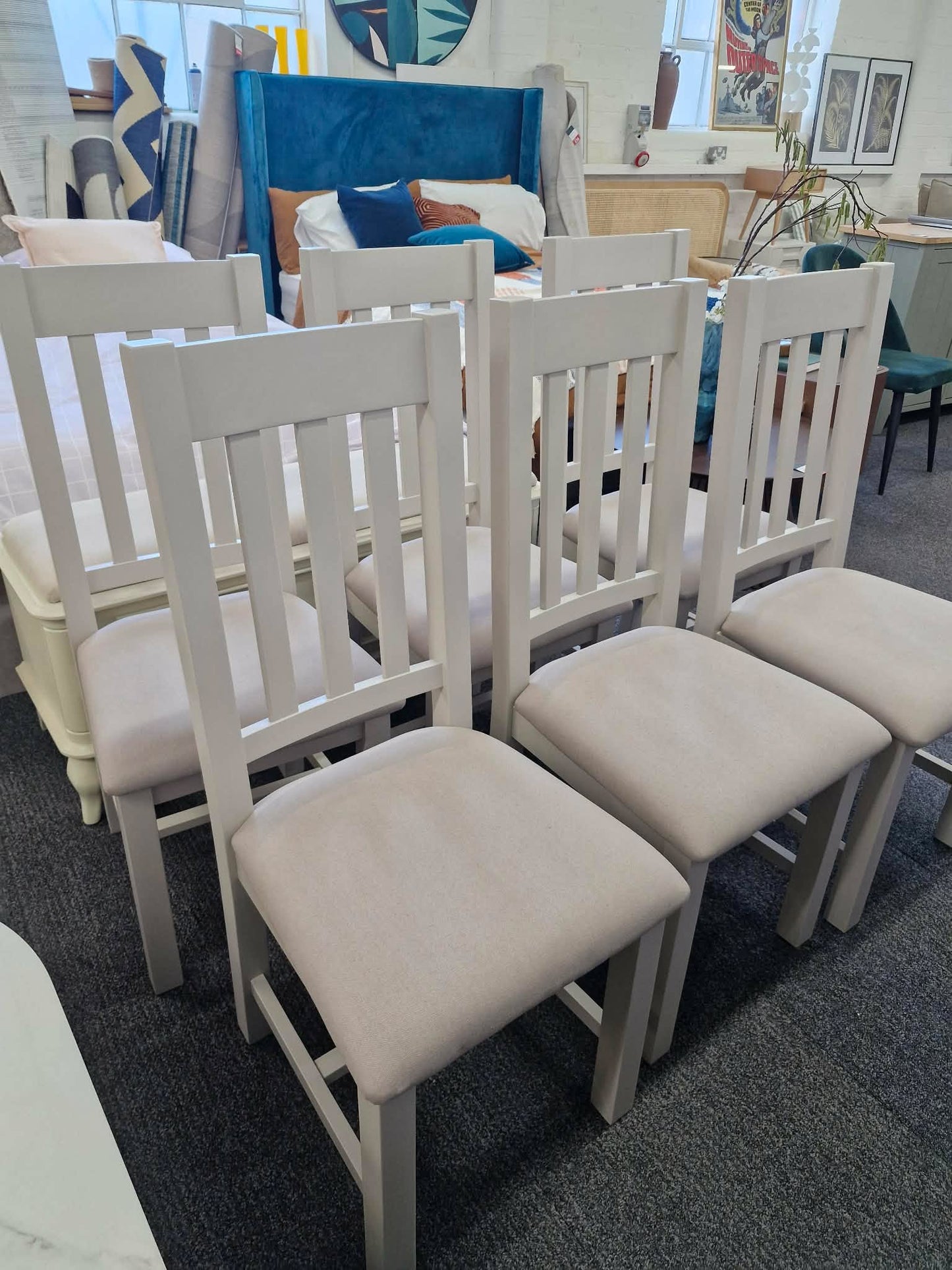 Light Grey and Linen Dining Chairs / Set of 6