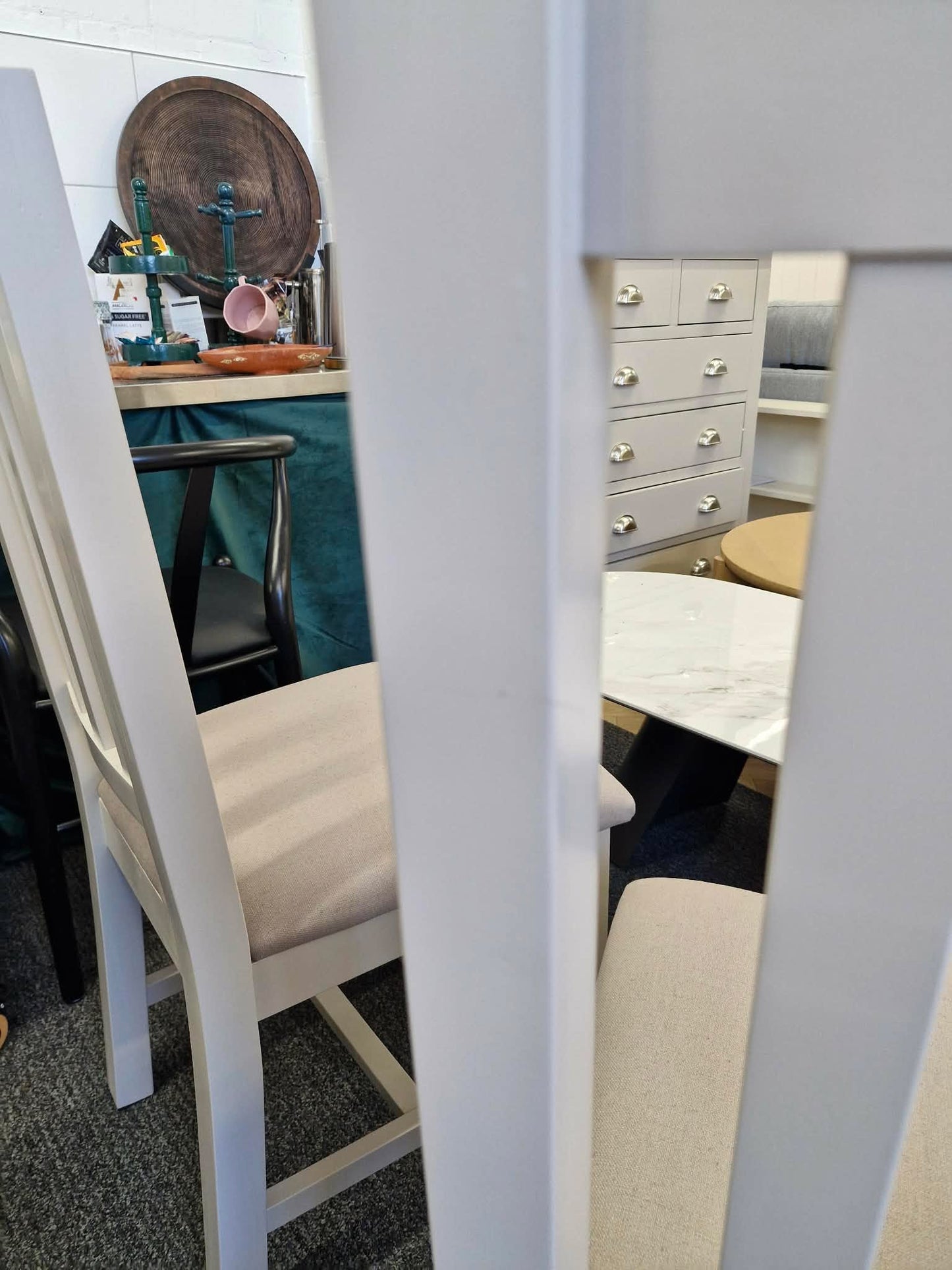 Light Grey and Linen Dining Chairs / Set of 6