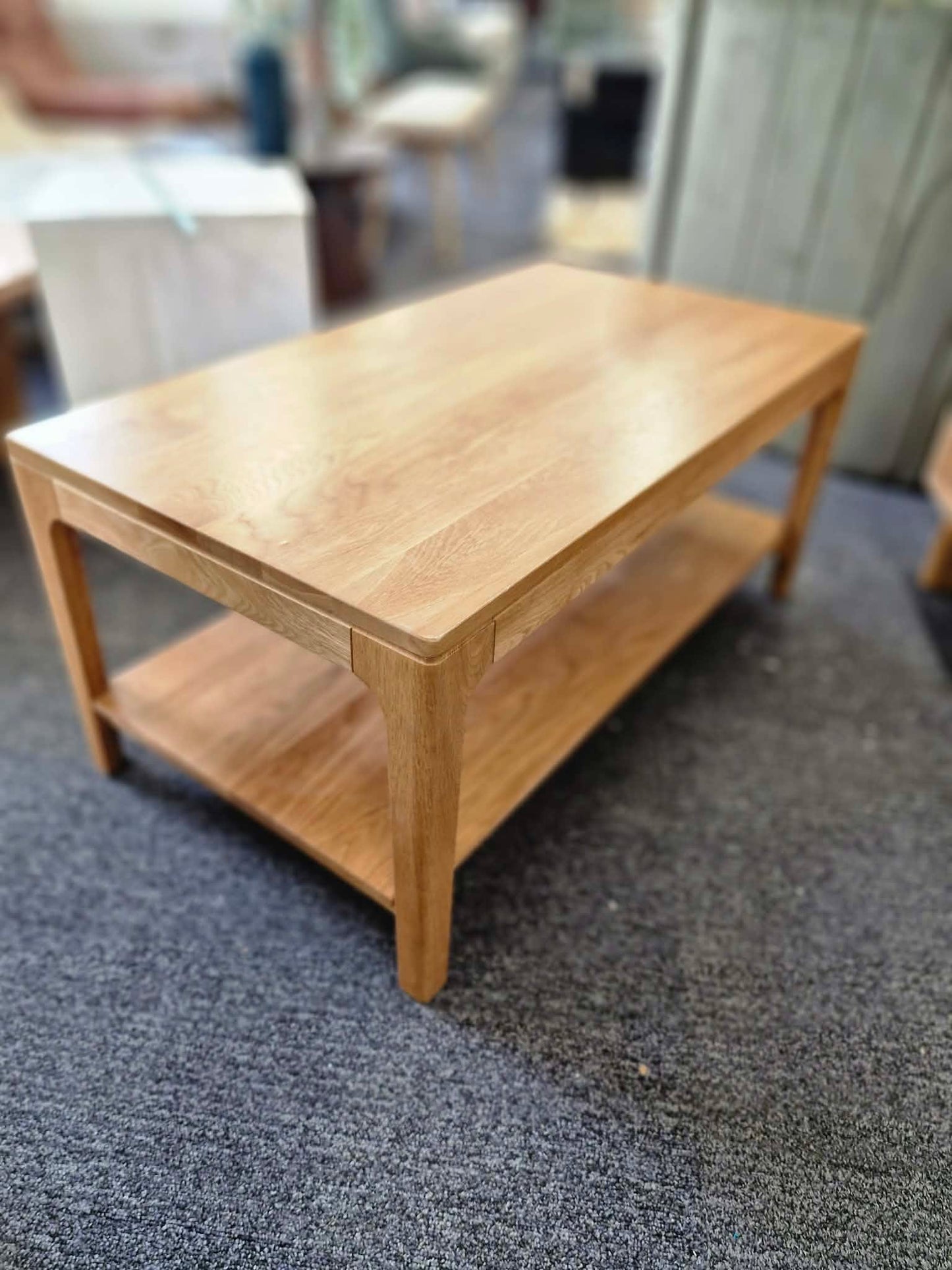 Solid Oak Coffee Table with Storage Shelf