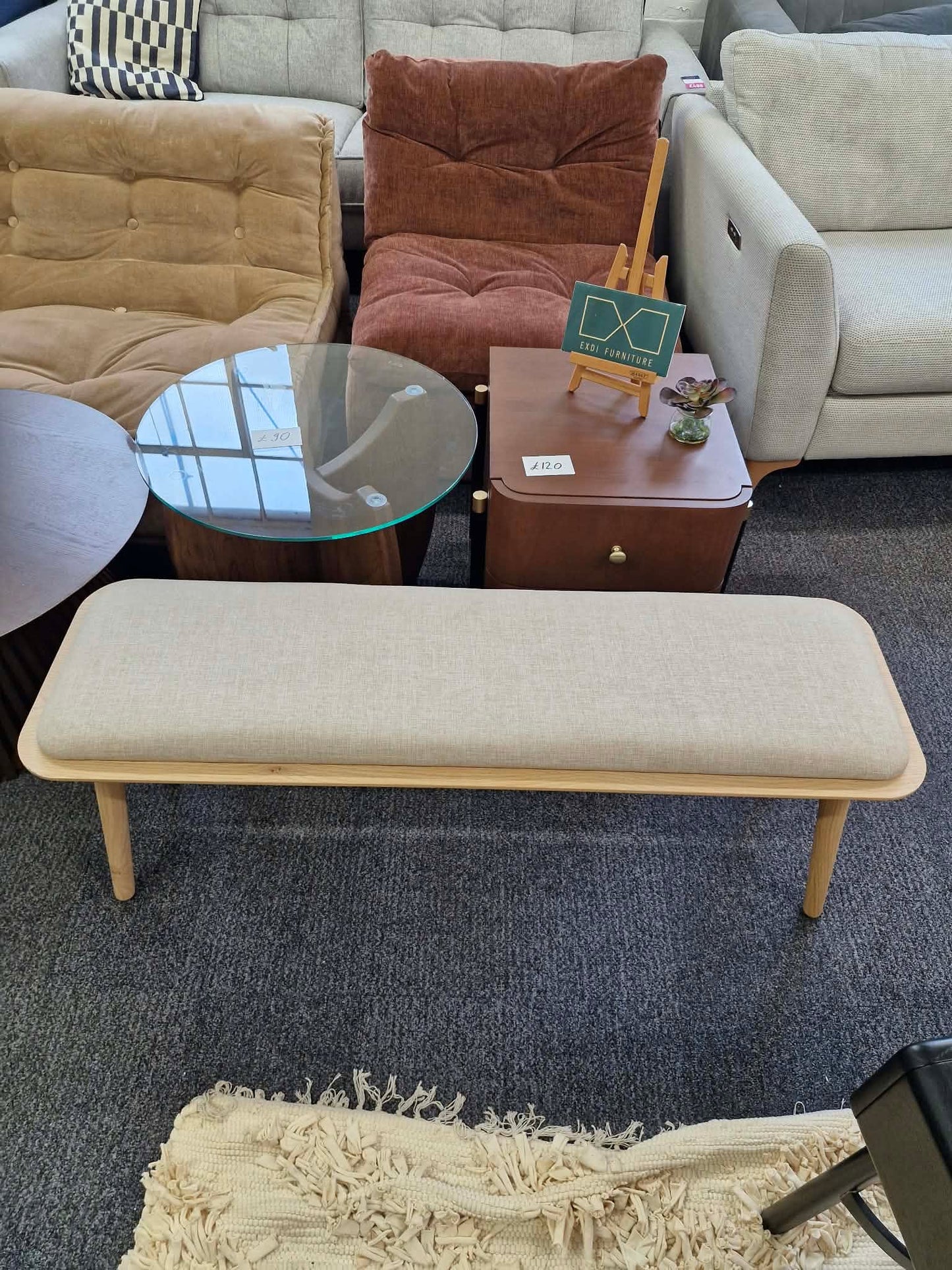 Oak and Linen Seat Bench / Dining bench, hallway bench, end of bed bench