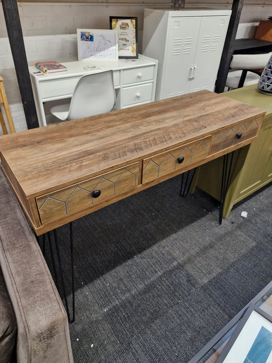 Wide Desk / 3 Drawer Console Table Dark Wood and Black