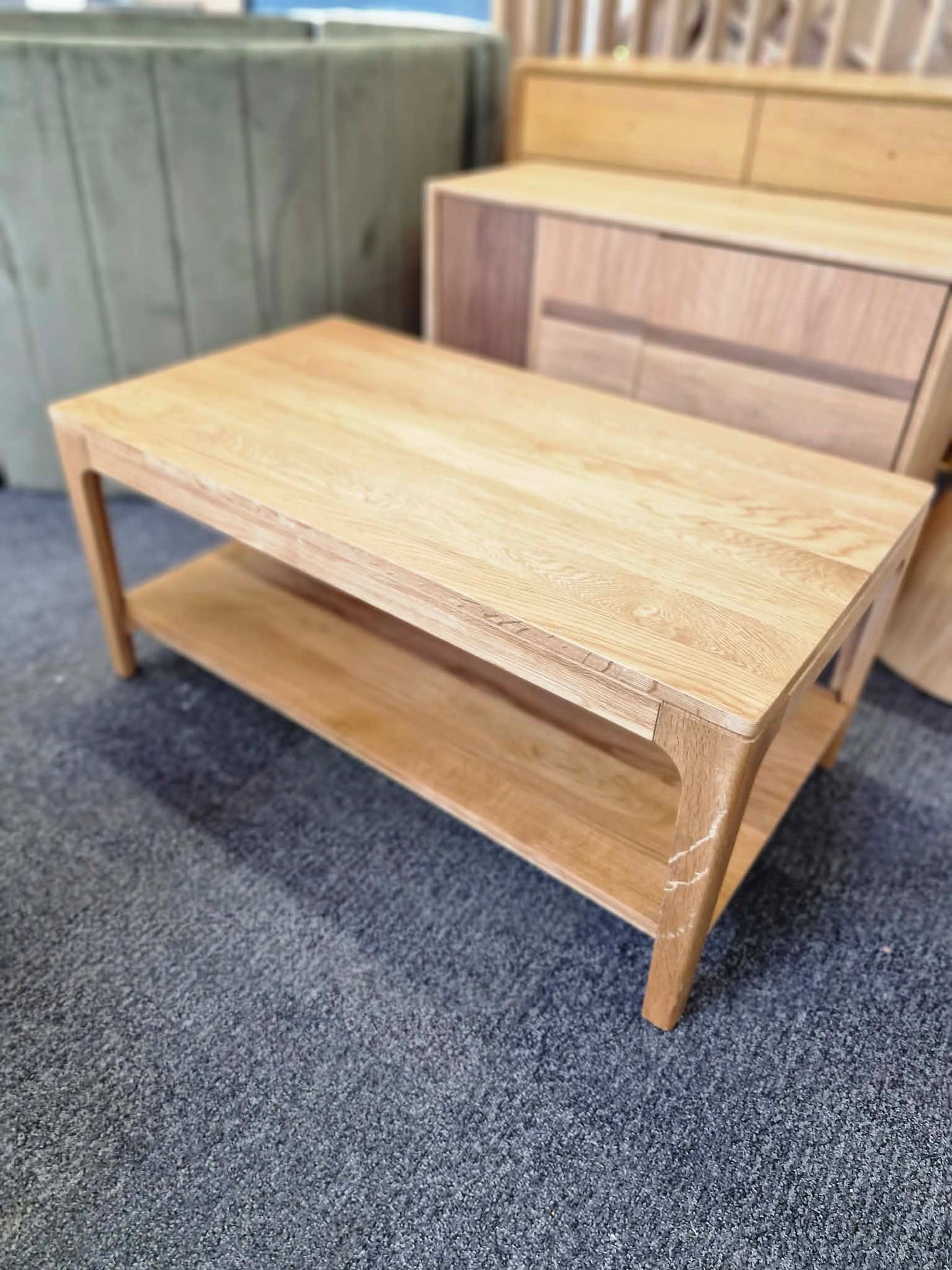 Solid Oak Coffee Table with Storage Shelf