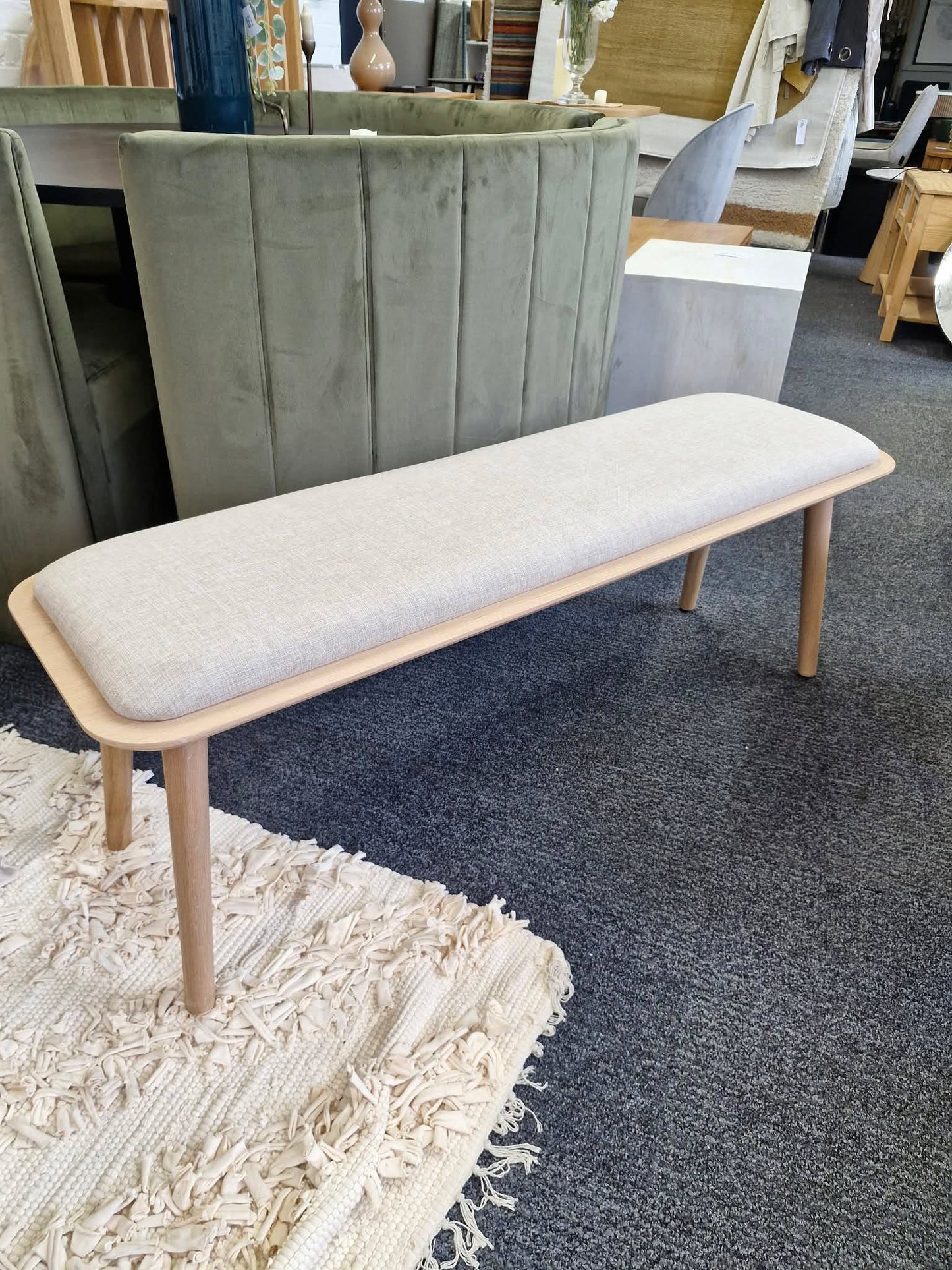 Oak and Linen Seat Bench / Dining bench, hallway bench, end of bed bench