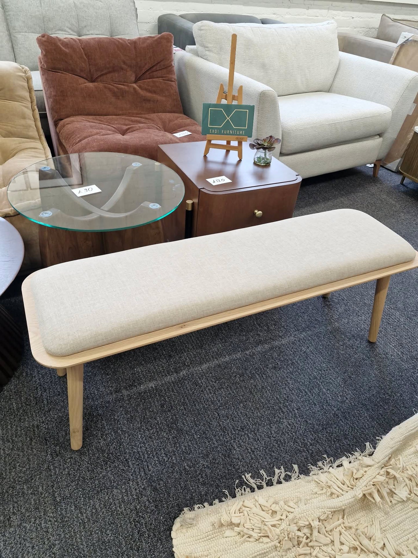 Oak and Linen Seat Bench / Dining bench, hallway bench, end of bed bench