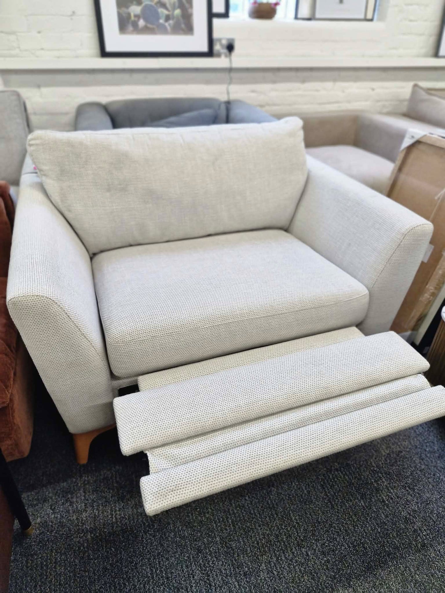 Light Grey Love Cuddle Chair / Wide Armchair with motion foot rest