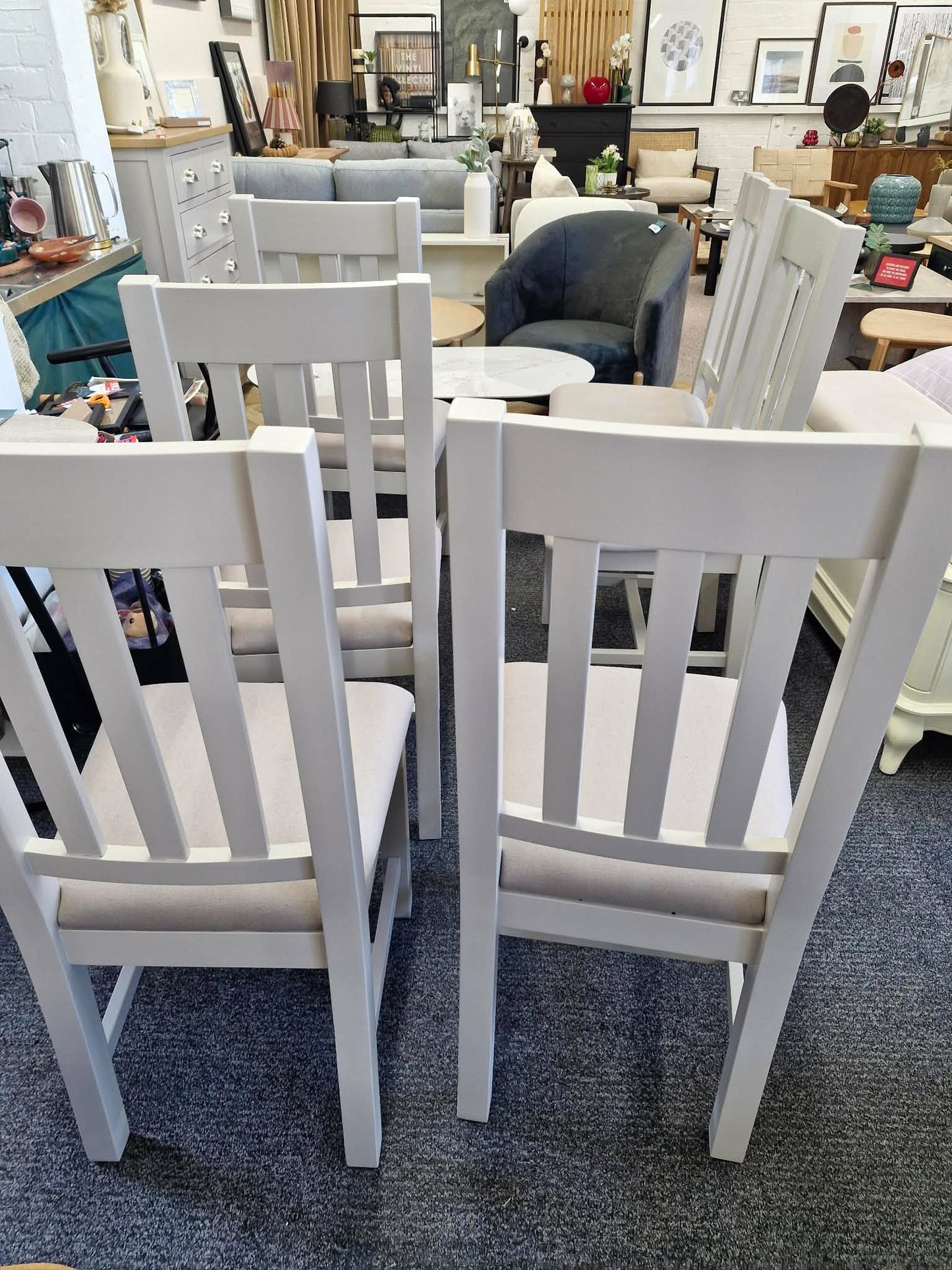 Light Grey and Linen Dining Chairs / Set of 6