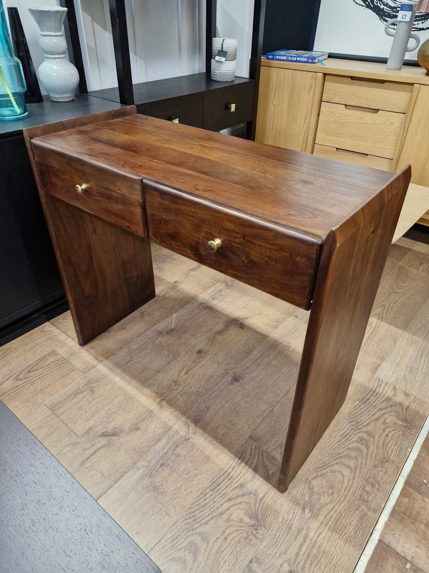 Solid Dark Wood Desk / Dressing table / Console table with Drawers