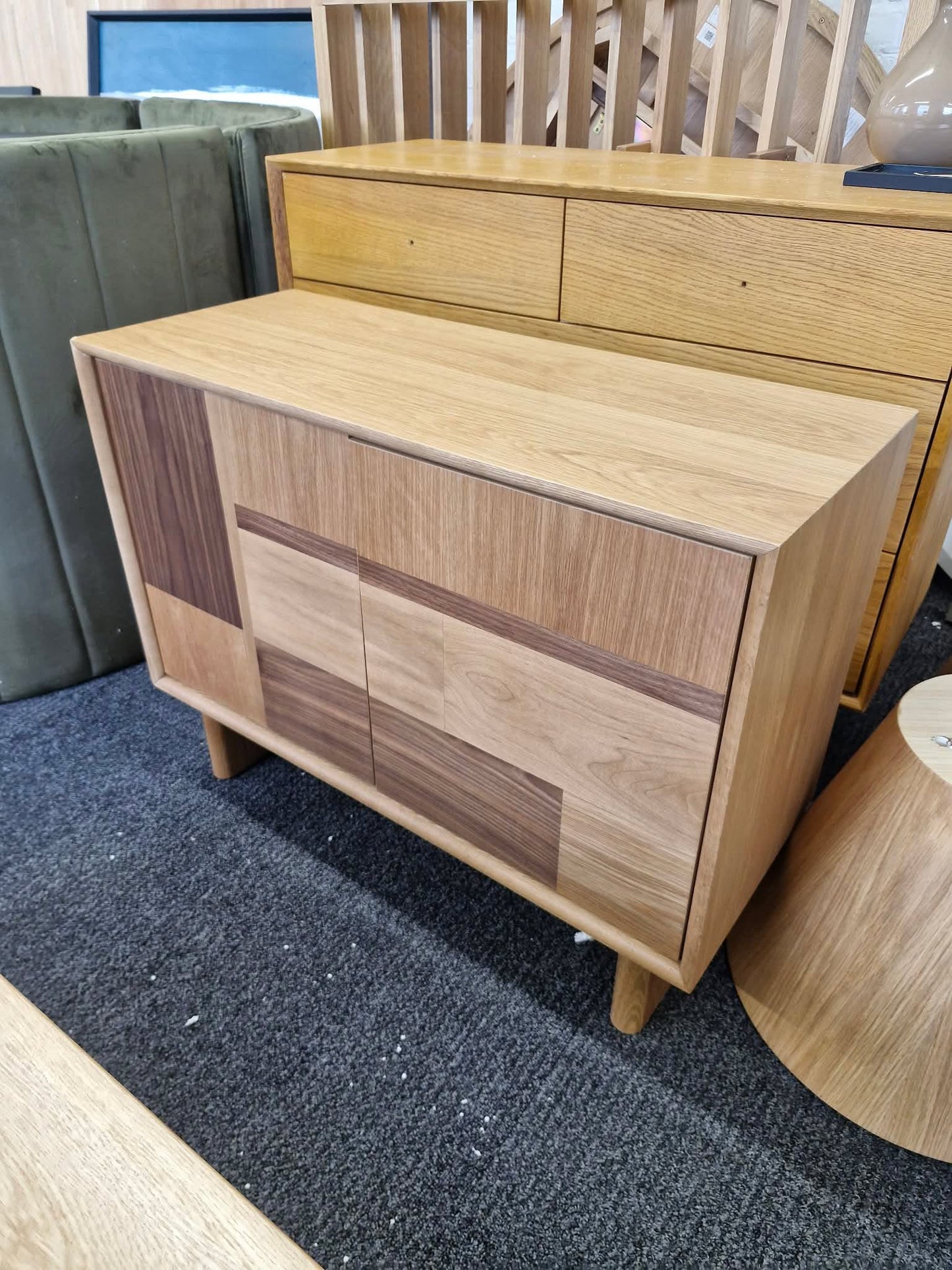 Compact Sideboard Cupboard  / Small Light and Dark Wood Cabinet