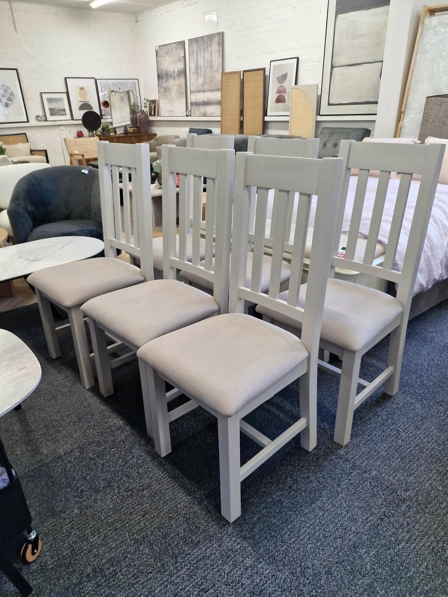 Light Grey and Linen Dining Chairs / Set of 6
