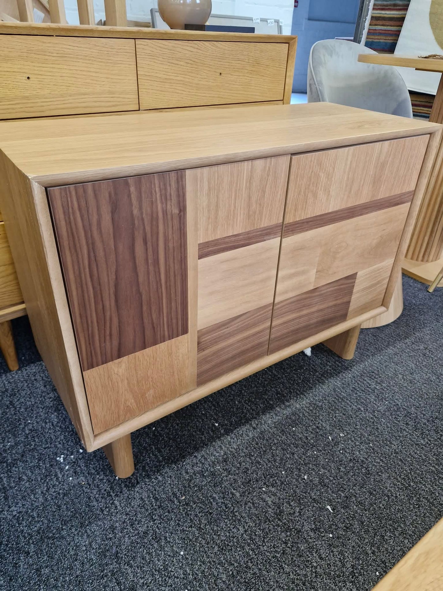 Compact Sideboard Cupboard  / Small Light and Dark Wood Cabinet
