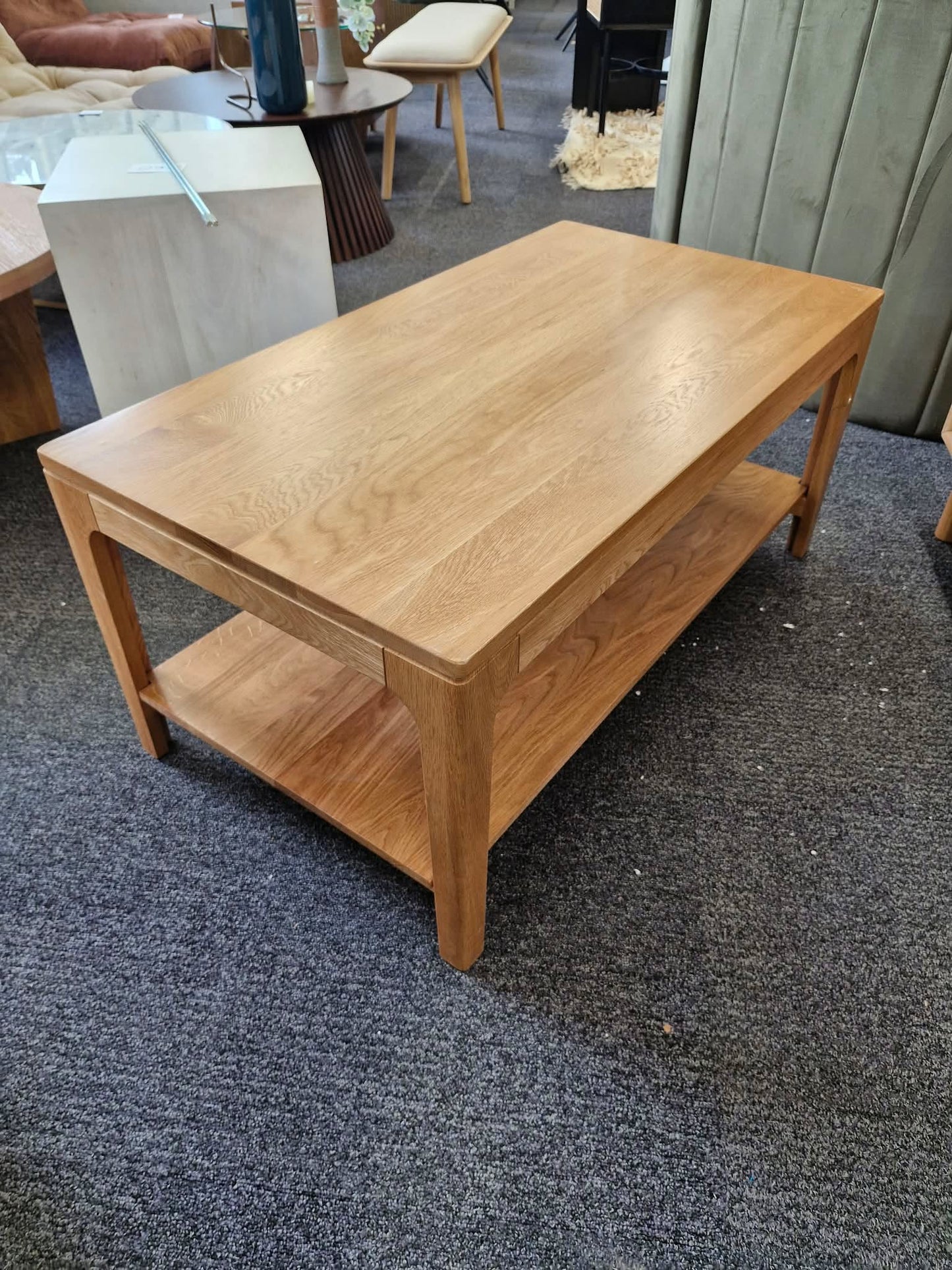 Solid Oak Coffee Table with Storage Shelf