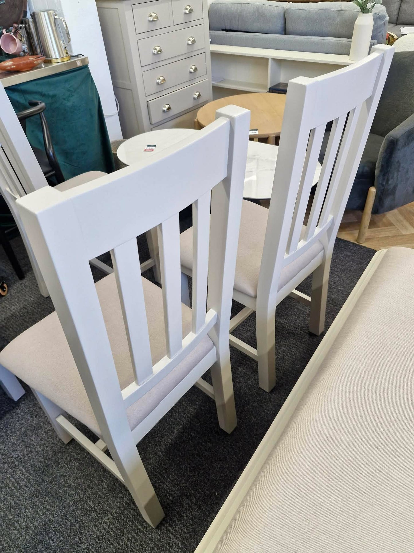 Light Grey and Linen Dining Chairs / Set of 6