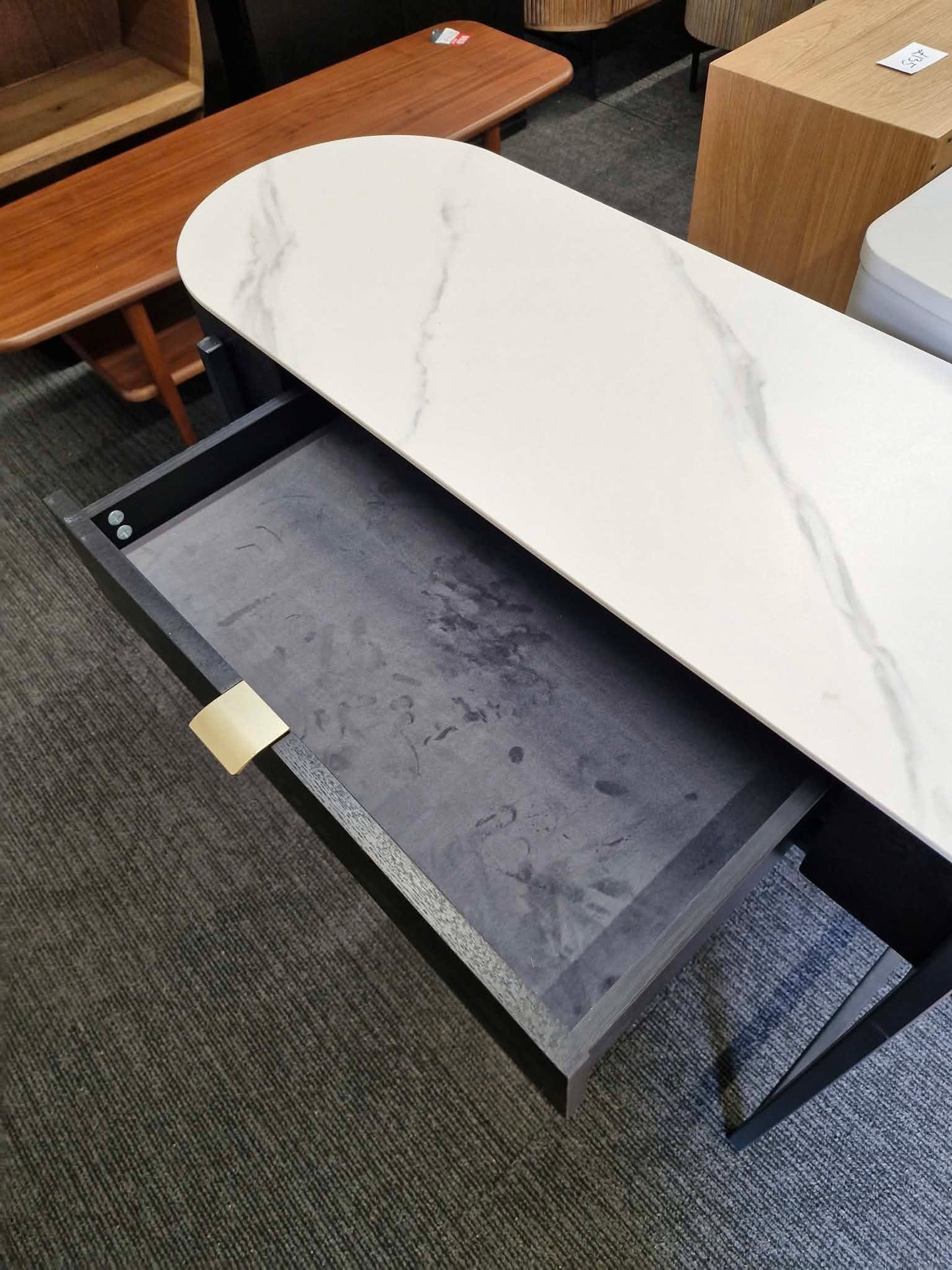 Black Console Dressing Table with White Ceramic Marble Top