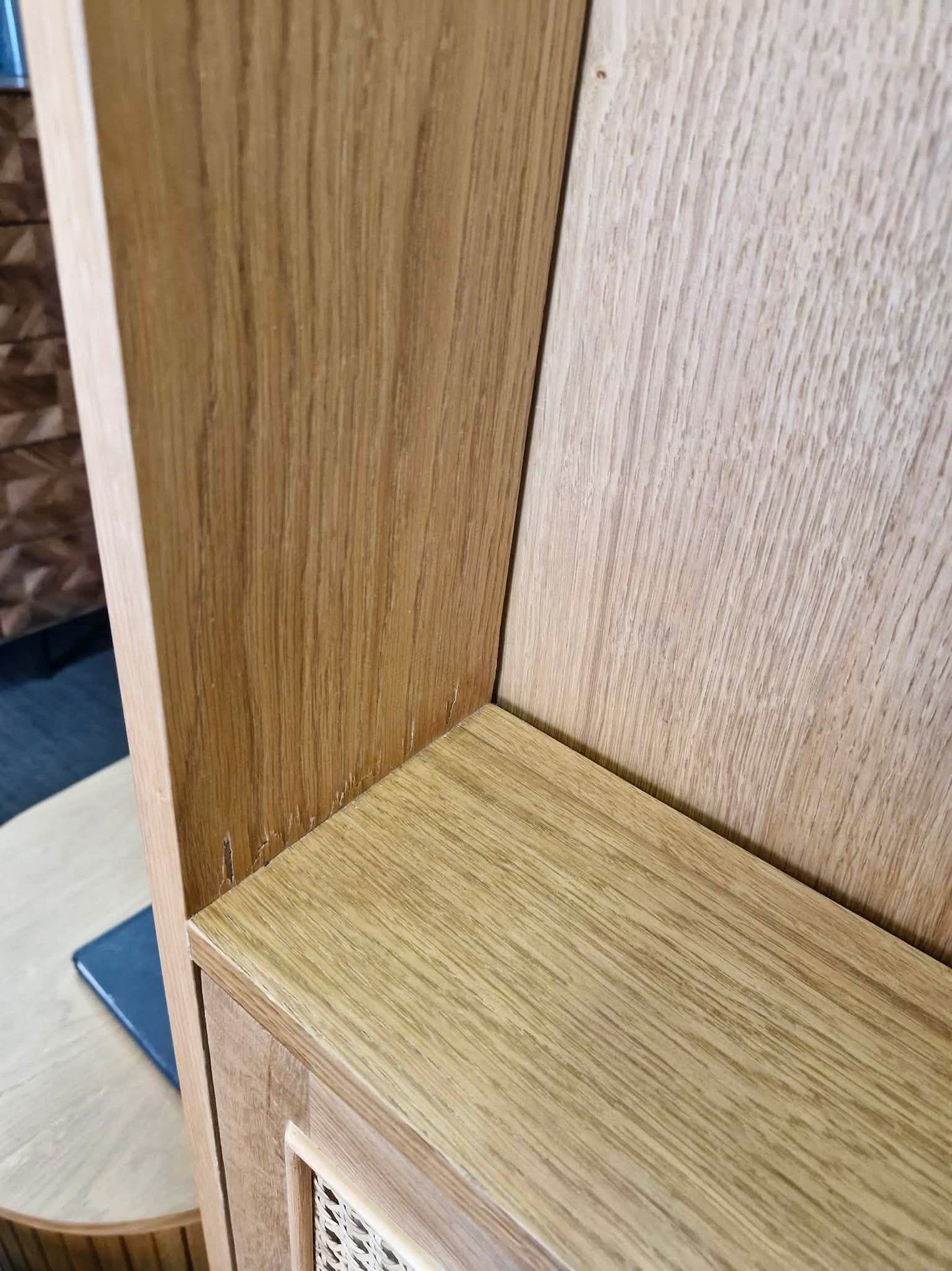 Oak and Rattan Arched Shallow Shoe Storage Hallway Cabinet