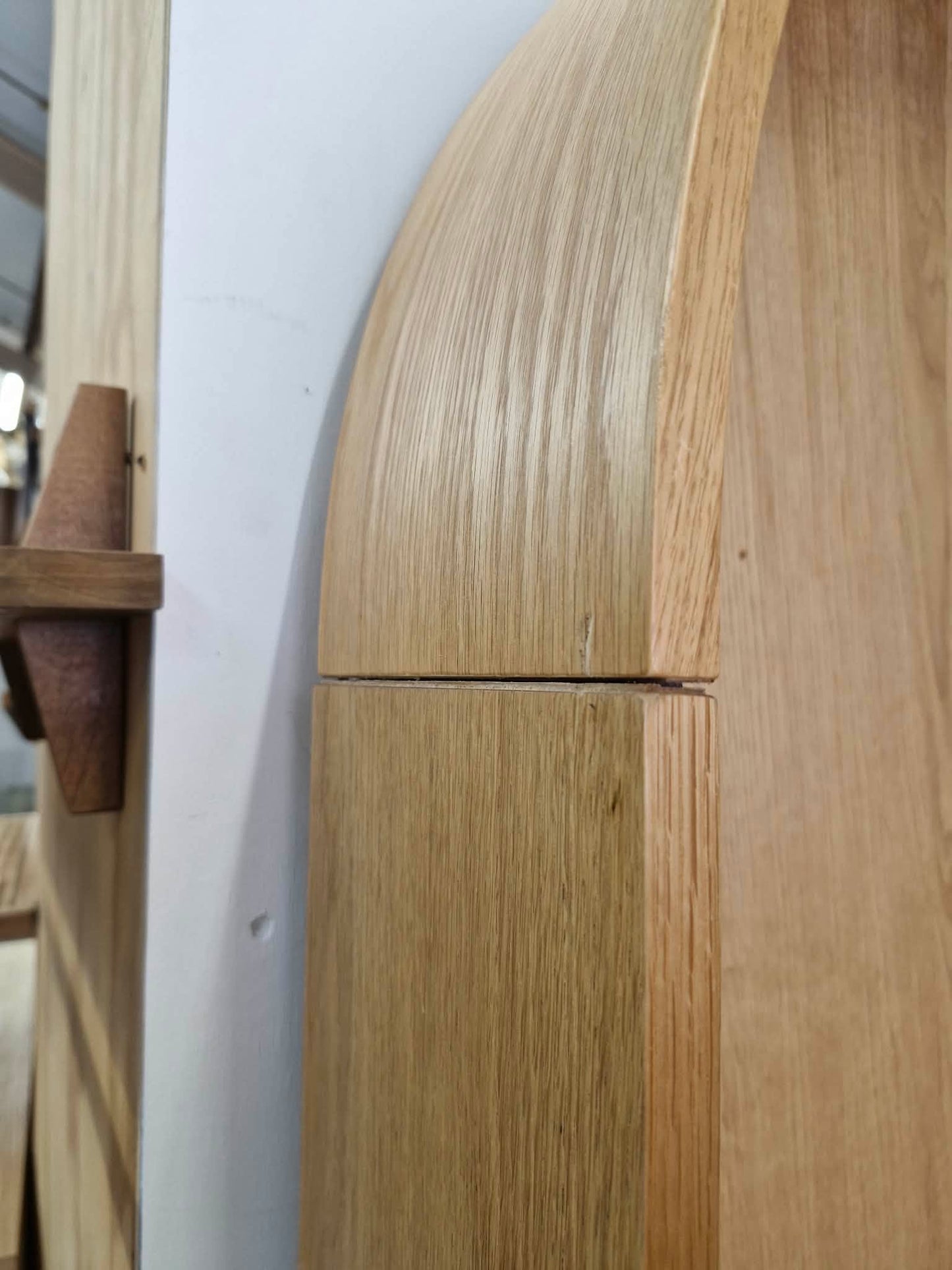 Oak and Rattan Arched Shallow Shoe Storage Hallway Cabinet