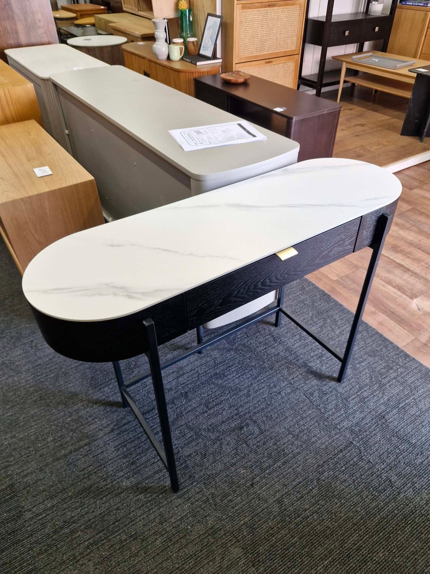 Black Console Dressing Table with White Ceramic Marble Top