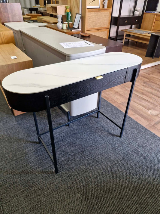 Black Console Dressing Table with White Ceramic Marble Top