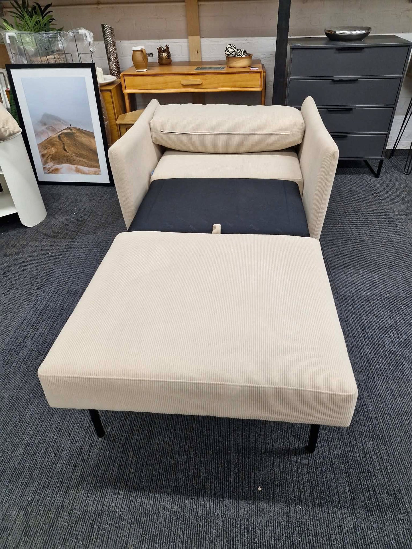 1 Seater Single Sofa Bed / Armchair Bed / Beige Sand Cord / Swyft Model 08