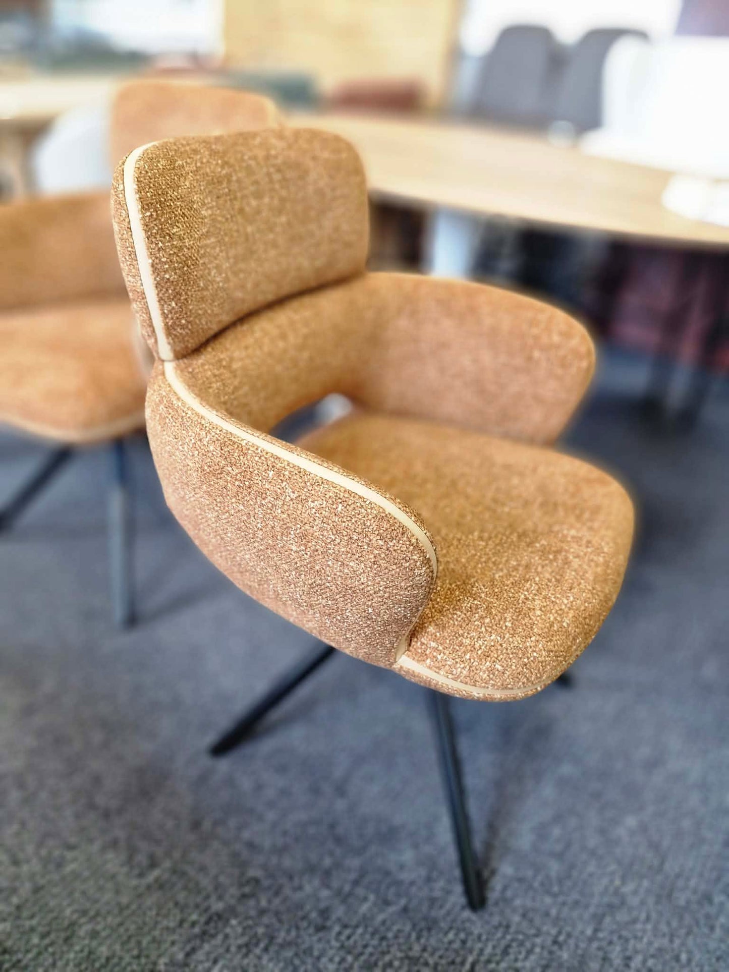 Set of 6 Large Swivel Dining Chairs / Mix of Black, Green and Orange / Mustard Yellow