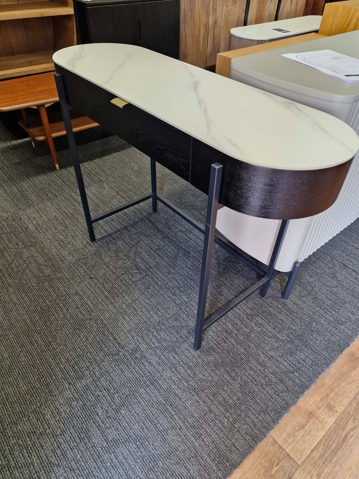 Black Console Dressing Table with White Ceramic Marble Top