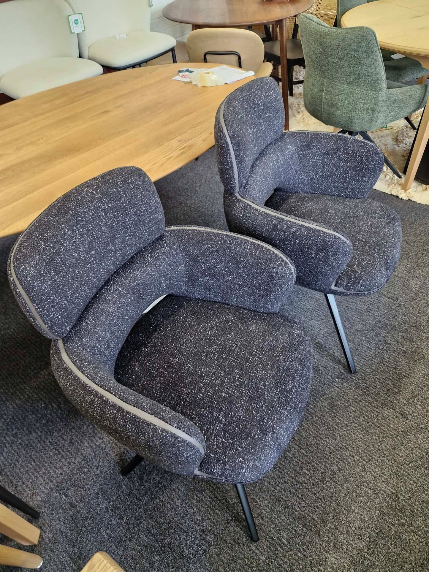 Set of 6 Large Swivel Dining Chairs / Mix of Black, Green and Orange / Mustard Yellow