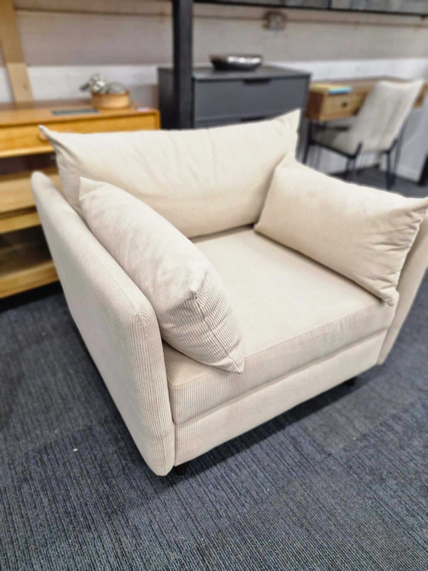 1 Seater Single Sofa Bed / Armchair Bed / Beige Sand Cord / Swyft Model 08