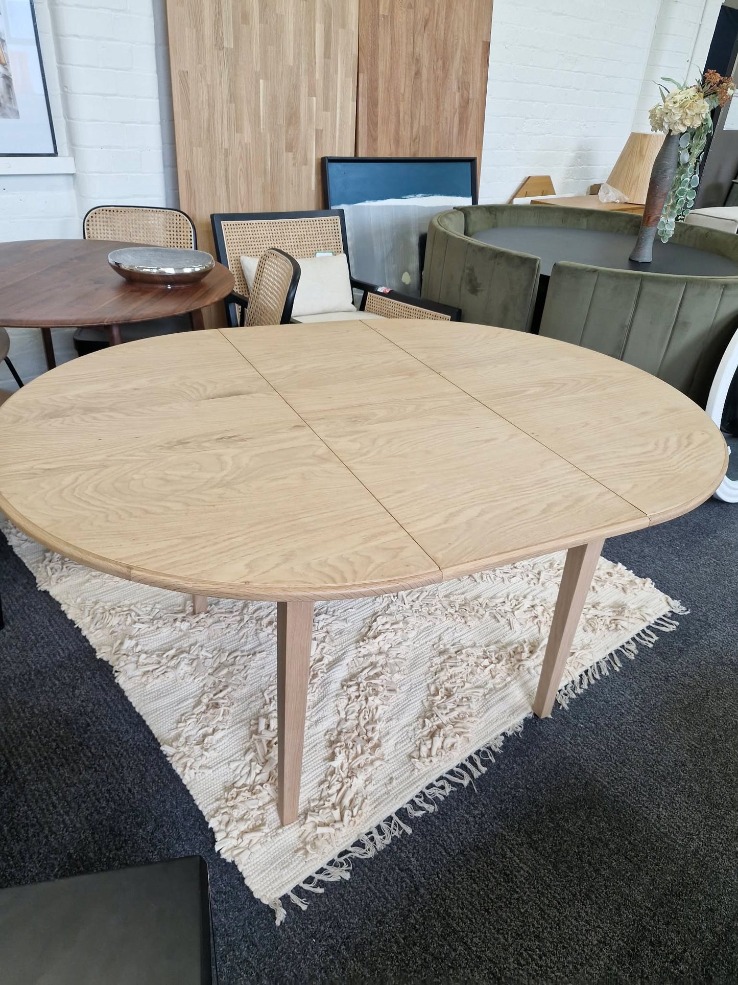 Light Oak Round Extending Dining Table 110cm