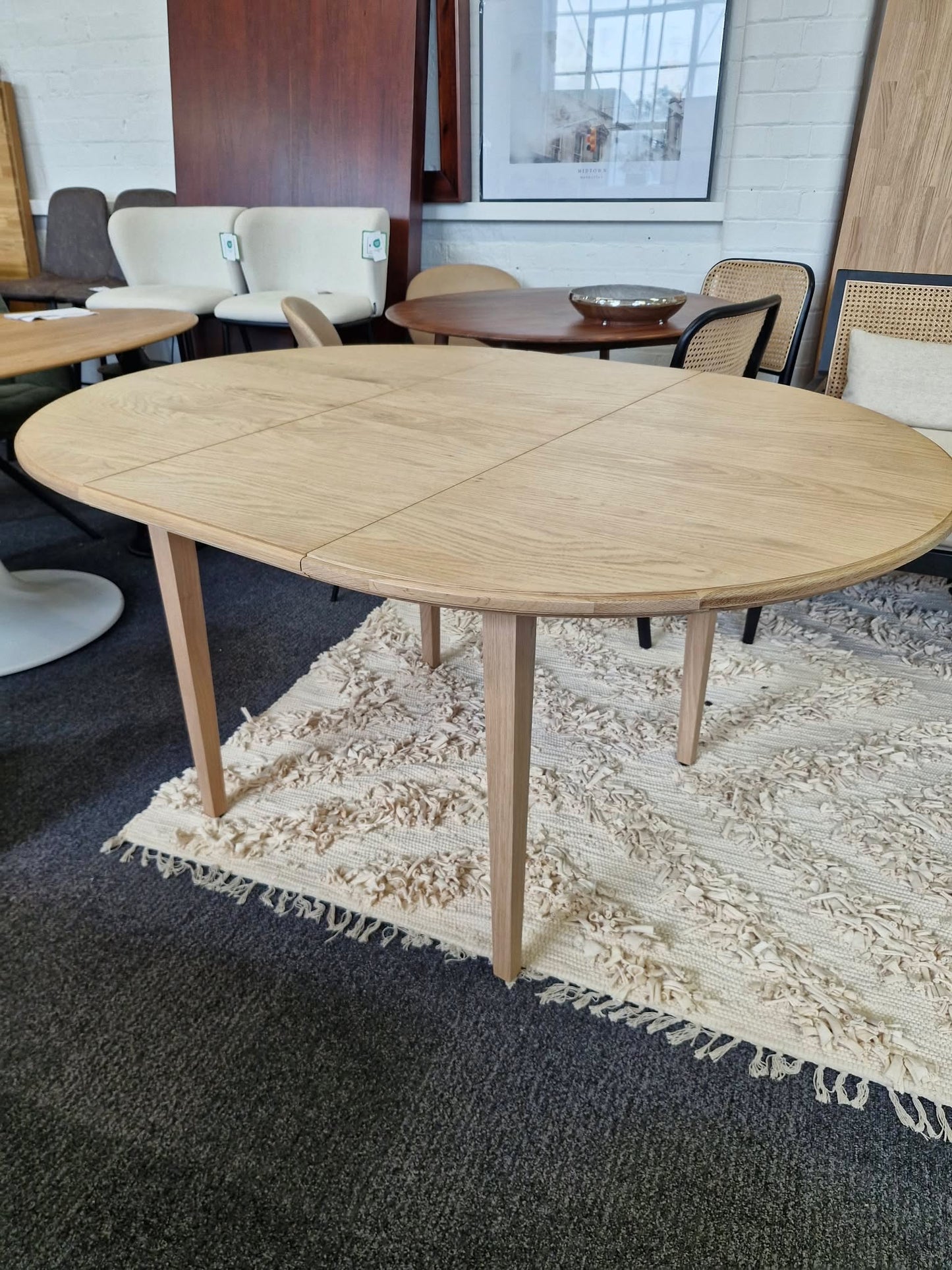 Light Oak Round Extending Dining Table 110cm